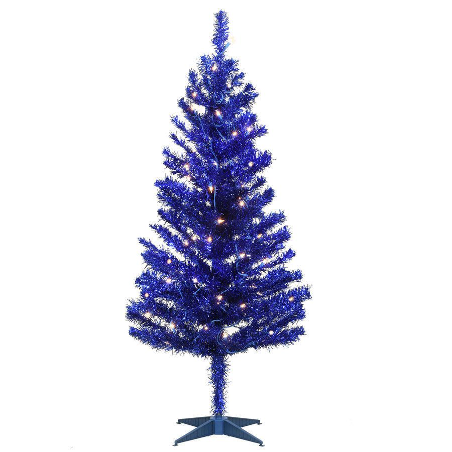4 ft. Pre-Lit Tinsel Collection Blue Tree with Clear Lights