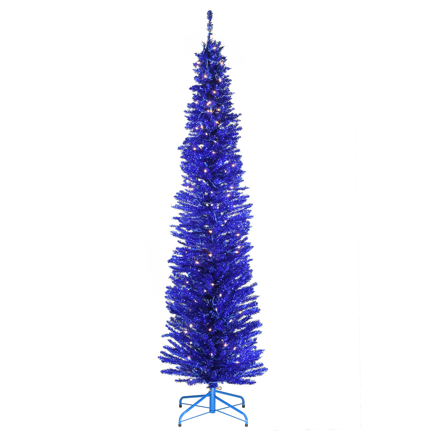 7 ft. Pre-Lit Tinsel Collection Blue Tree with Clear Lights