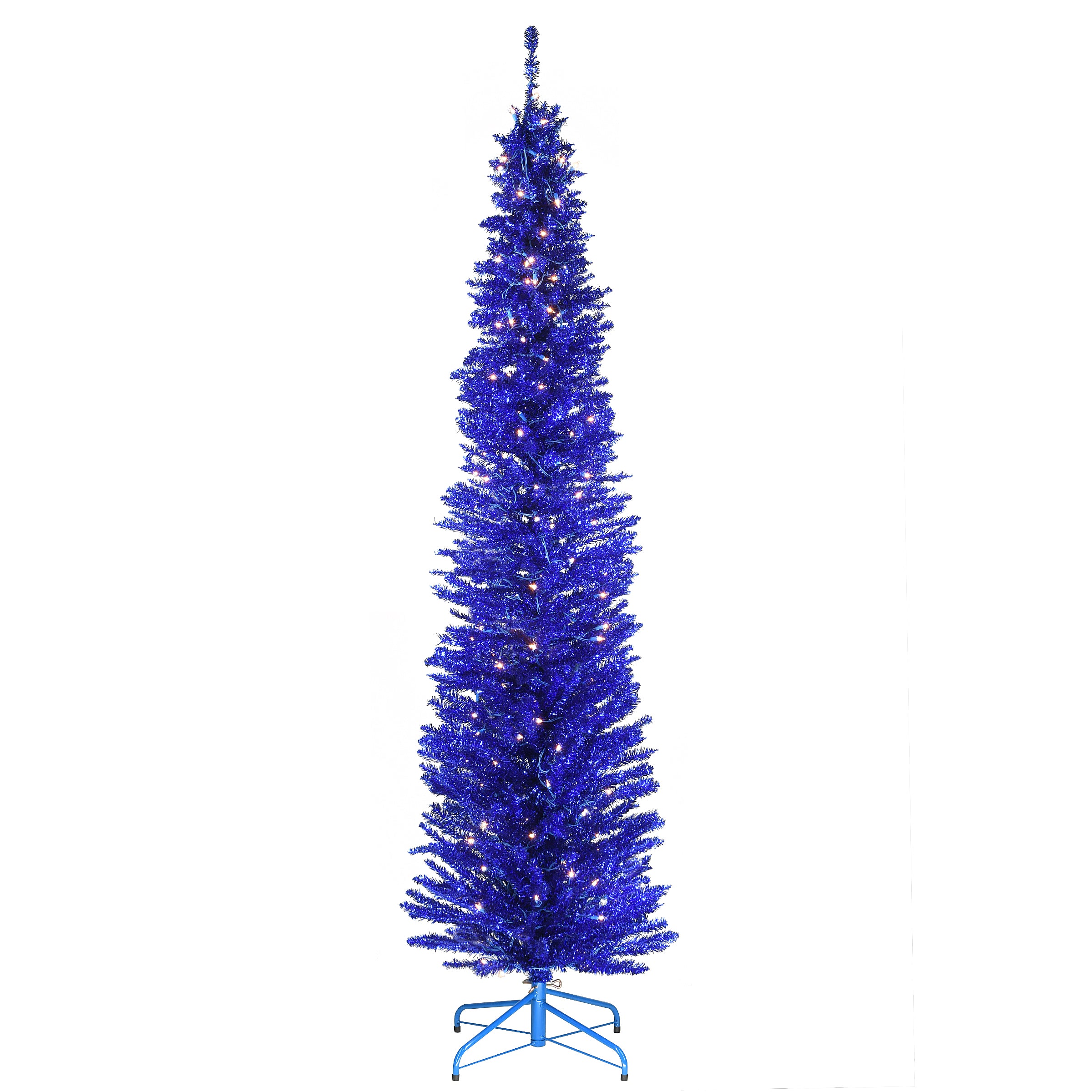 7 ft. Pre-Lit Tinsel Collection Blue Tree with Clear Lights