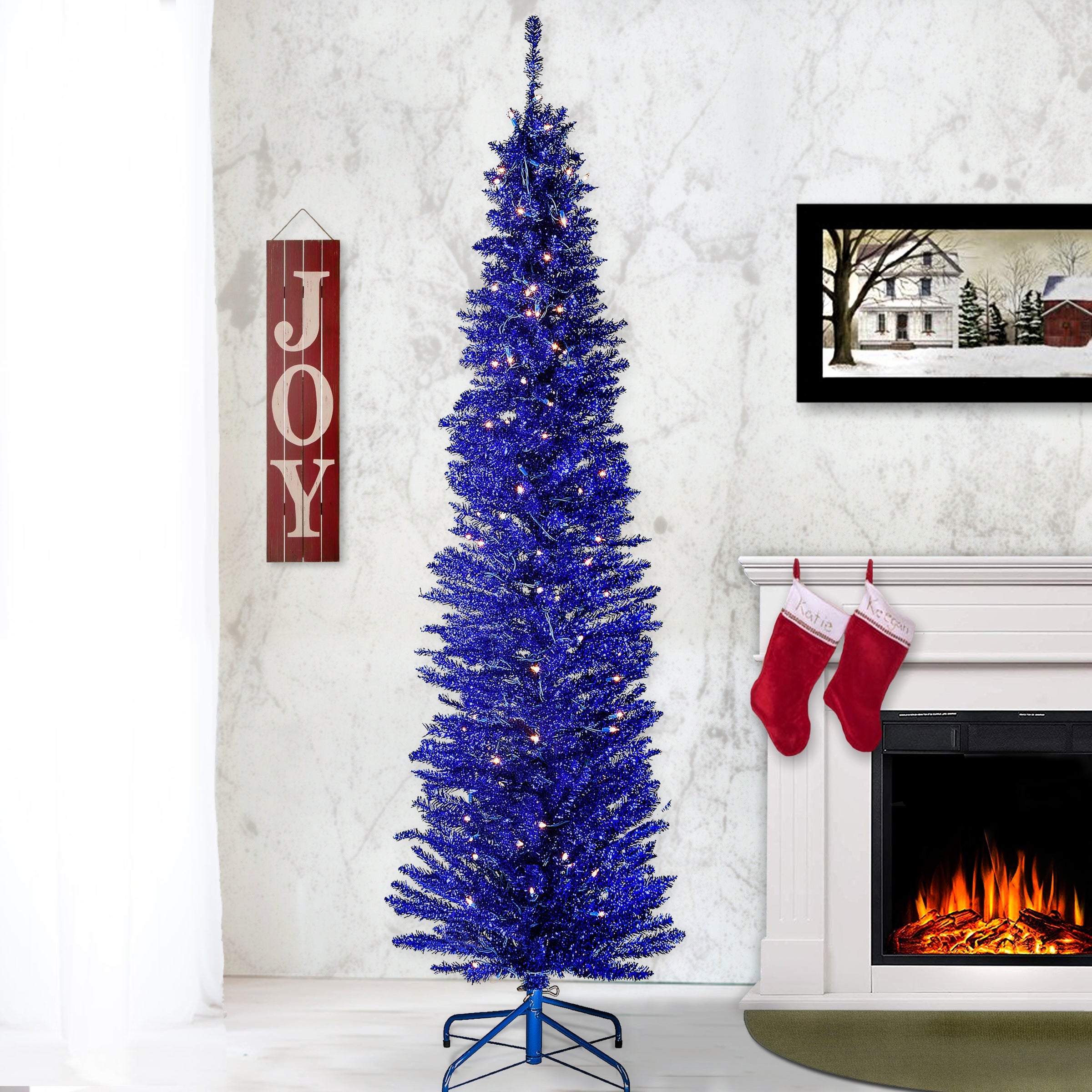 7 ft. Pre-Lit Tinsel Collection Blue Tree with Clear Lights