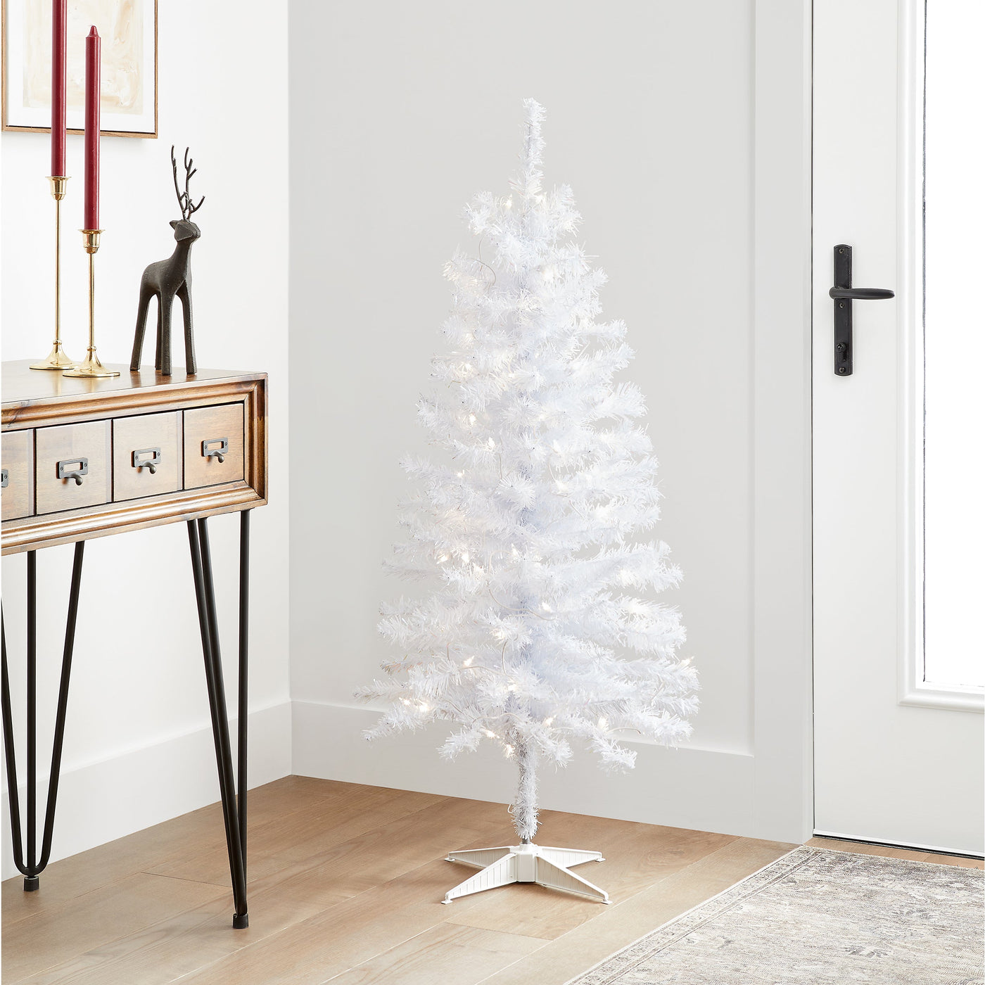 4 ft. Pre-Lit Tinsel Collection White Iridescent Tree with Clear Lights