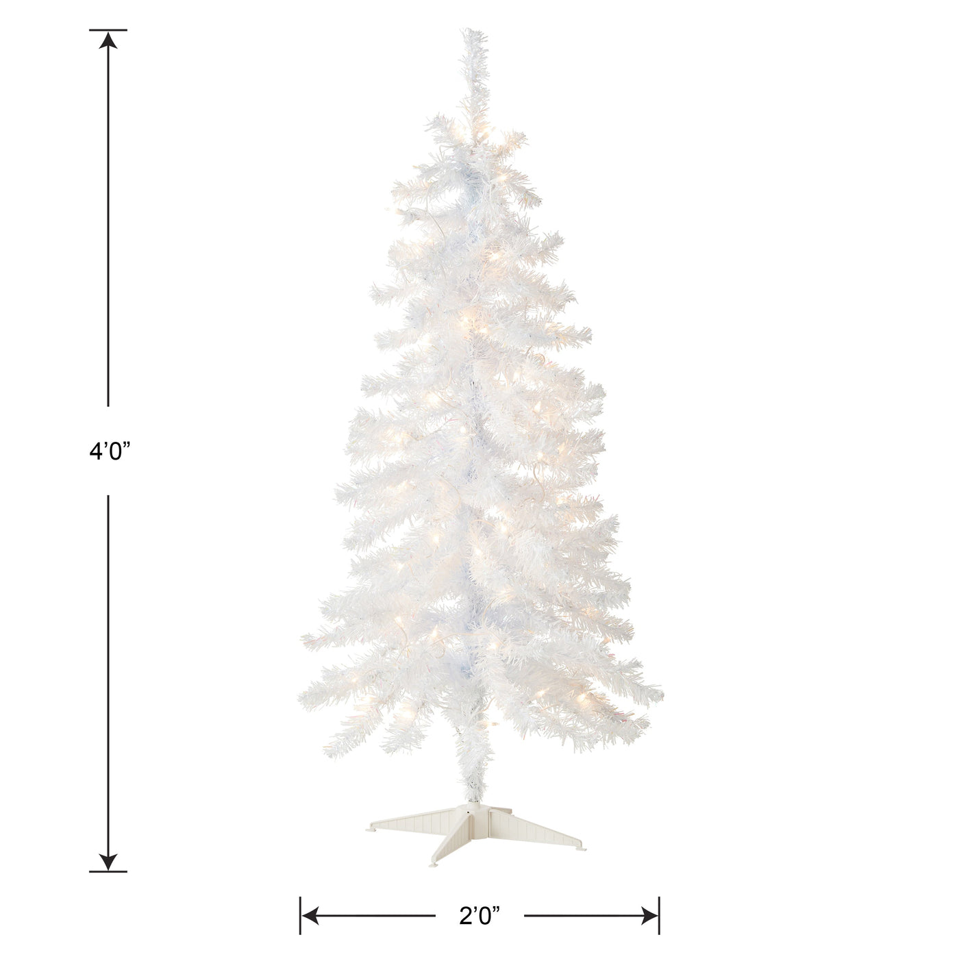 4 ft. Pre-Lit Tinsel Collection White Iridescent Tree with Clear Lights
