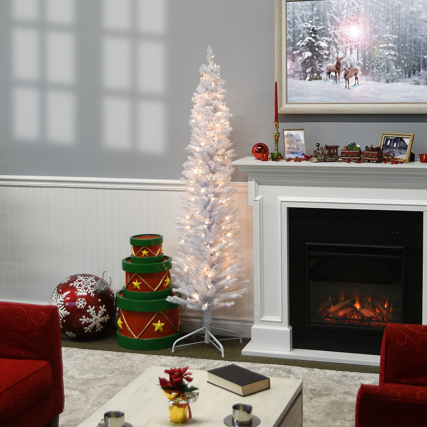 6 ft. Pre-Lit Tinsel Collection White Iridescent Tree with Clear Lights