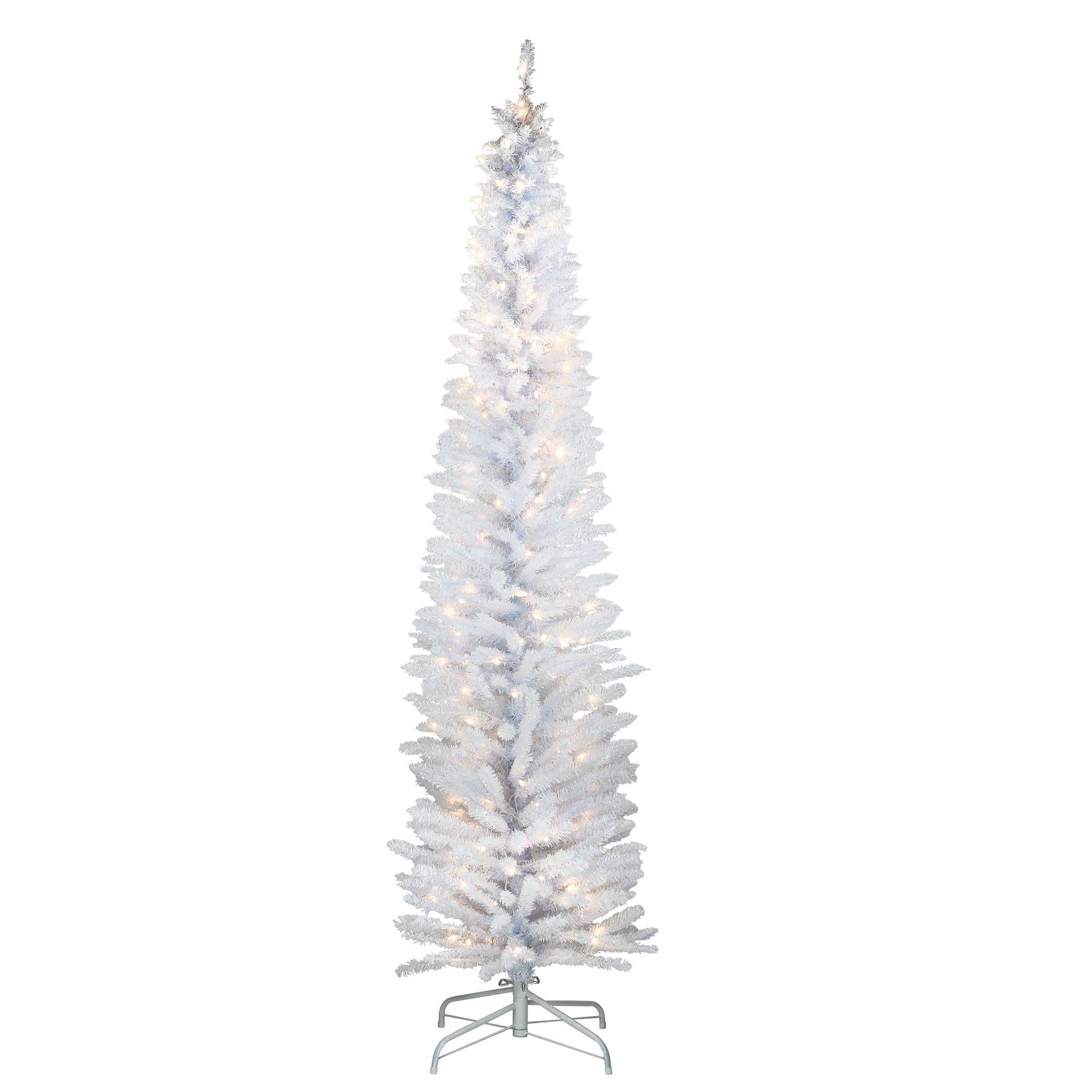 7 ft. Pre-Lit Tinsel Collection White Iridescent Tree with Clear Lights