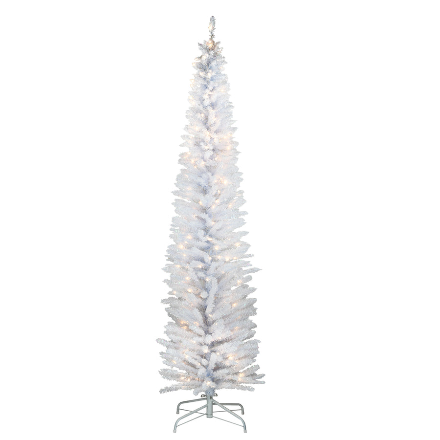 7 ft. Pre-Lit Tinsel Collection White Iridescent Tree with Clear Lights