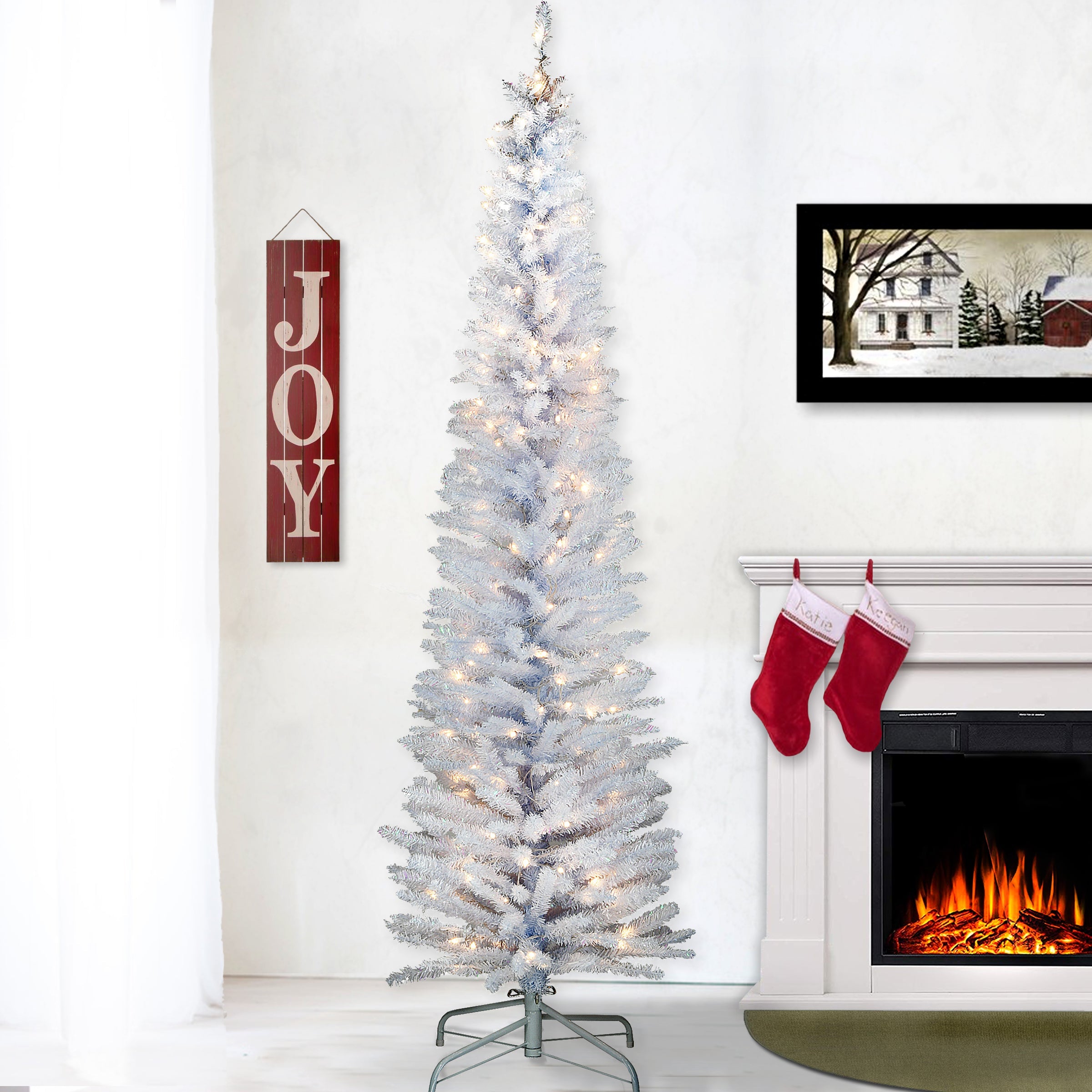 7 ft. Pre-Lit Tinsel Collection White Iridescent Tree with Clear Lights