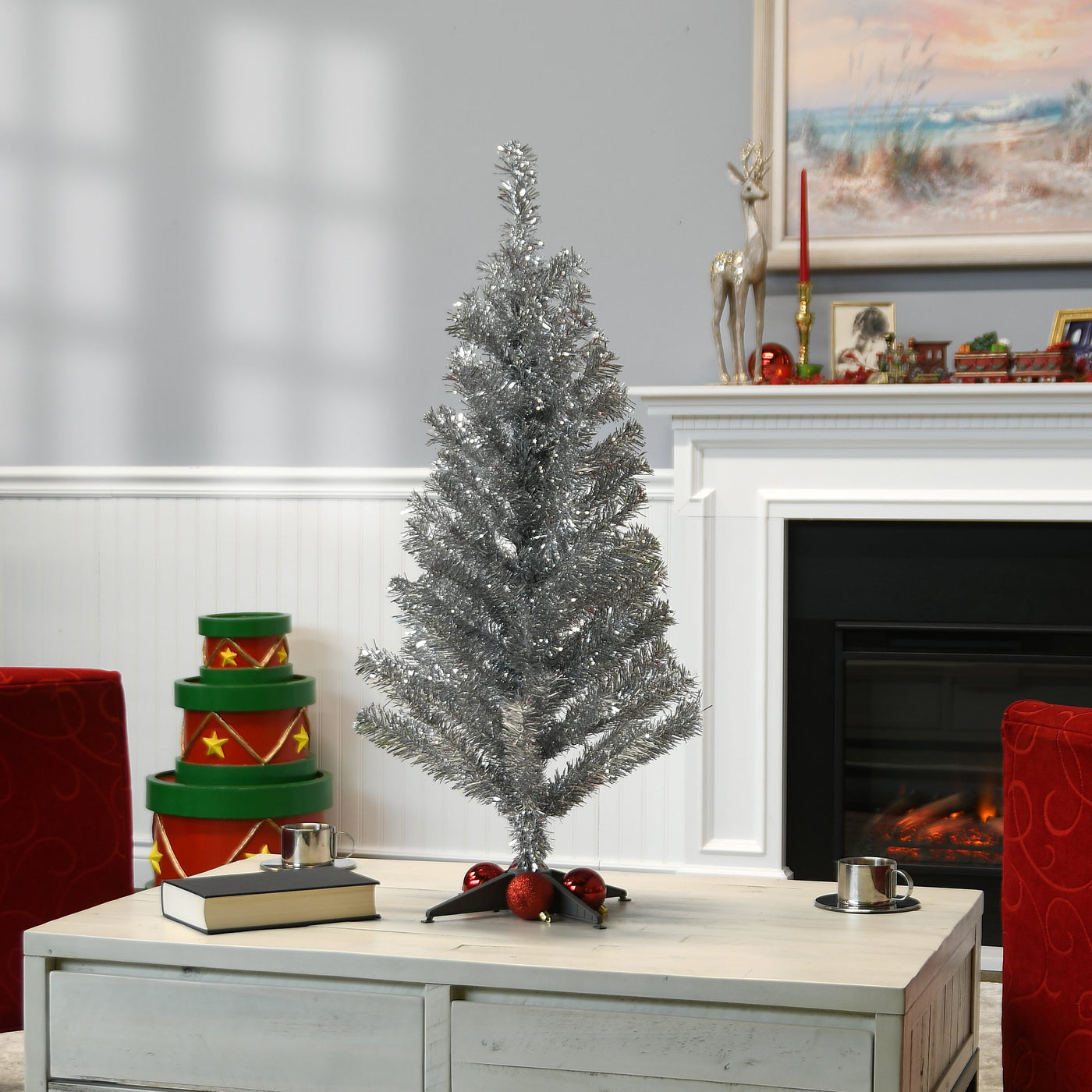 3 ft. Tinsel Collection Silver Tree