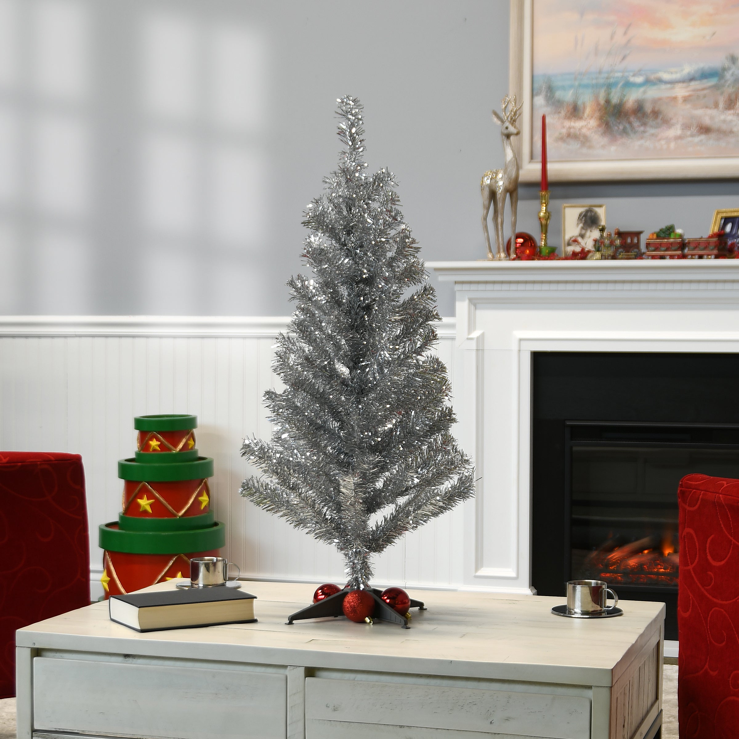 3 ft. Tinsel Collection Silver Tree