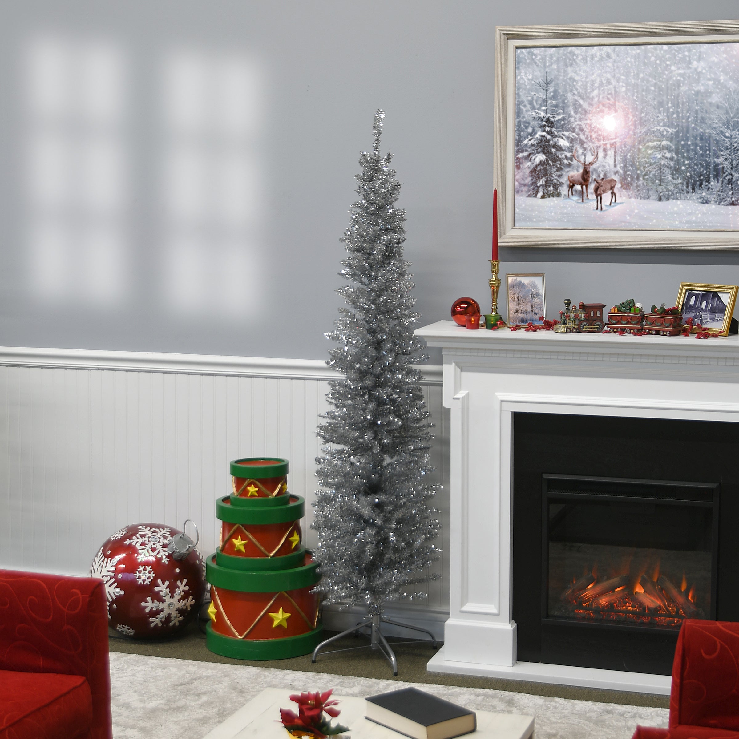 6 ft. Tinsel Collection Silver Tree