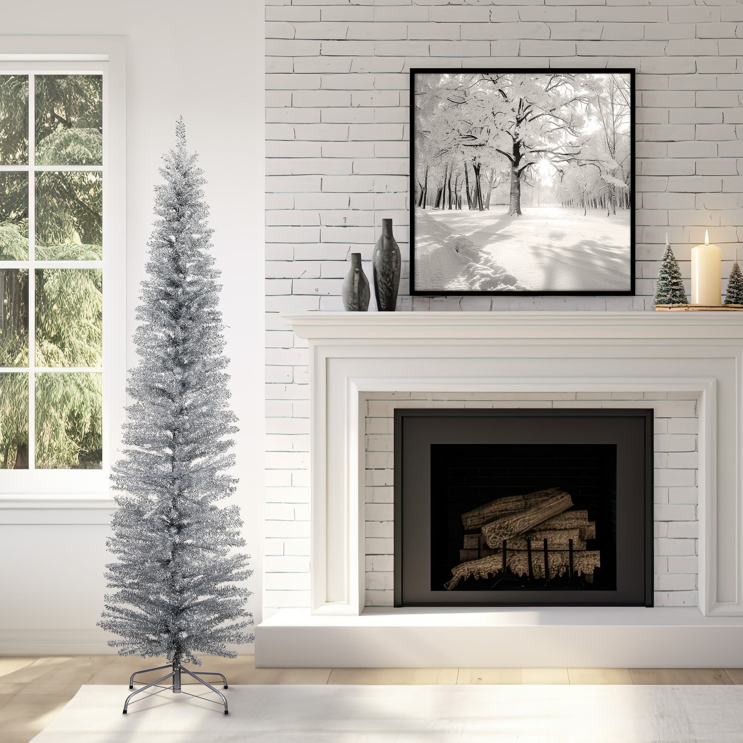 7 ft. Tinsel Collection Silver Tree