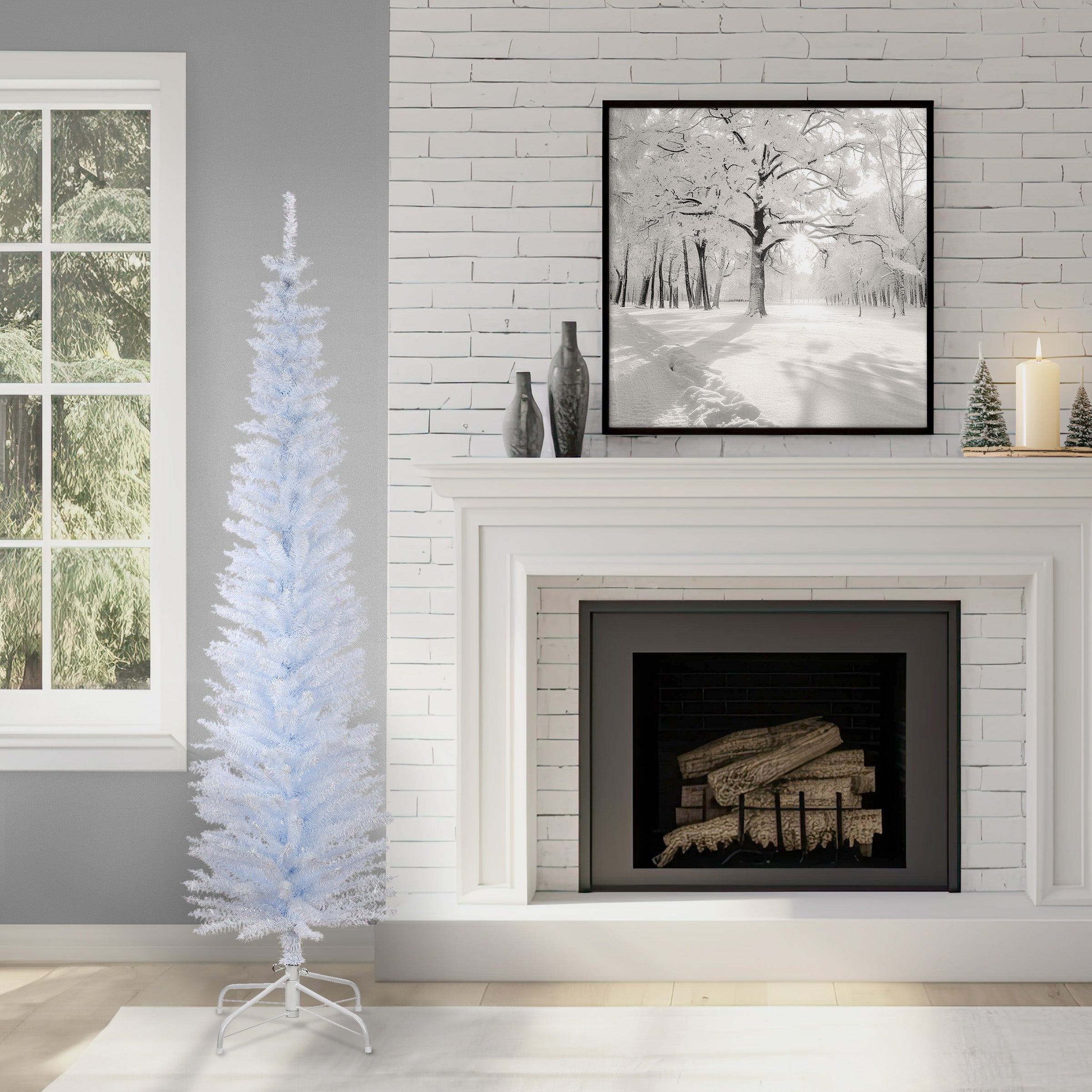 6 ft. Tinsel Collection White Iridescent Tree