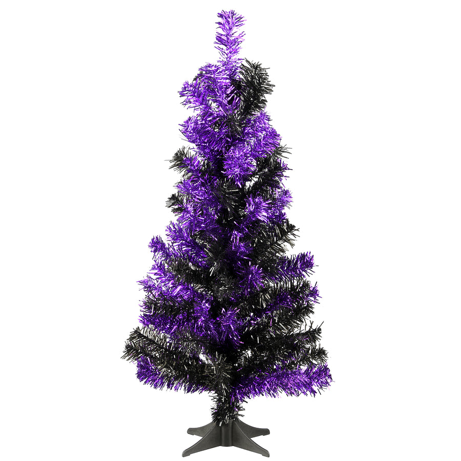Halloween Tinsel Tree, Black, Purple, 24 in
