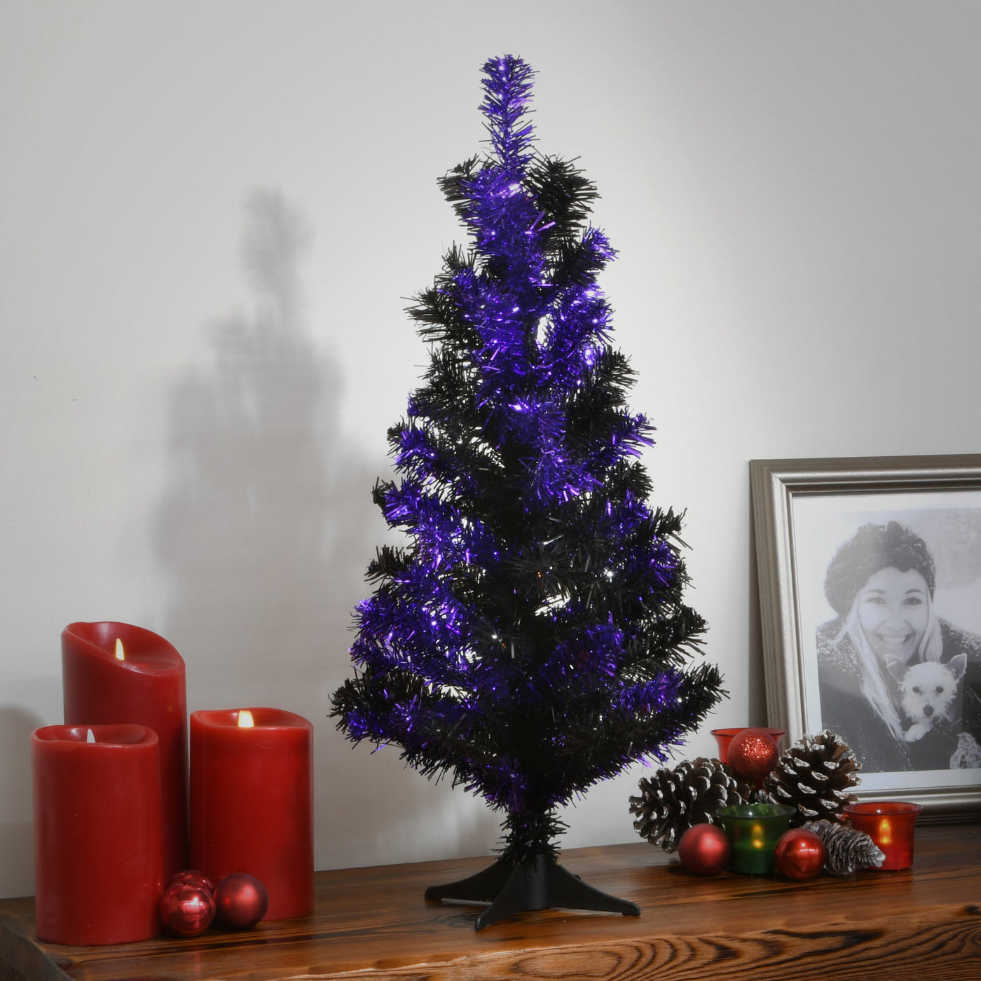 24 in. Halloween Black Purple Tinsel Tree