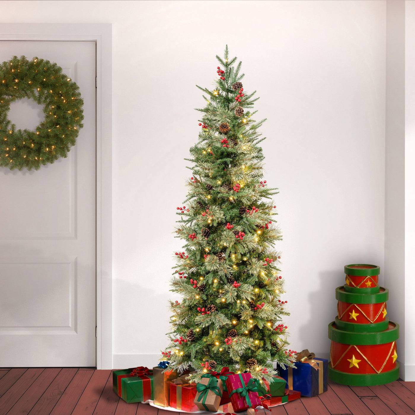 6 ft. Pre-Lit Virginia Pine Mixed Slim Tree with Warm White LED Lights