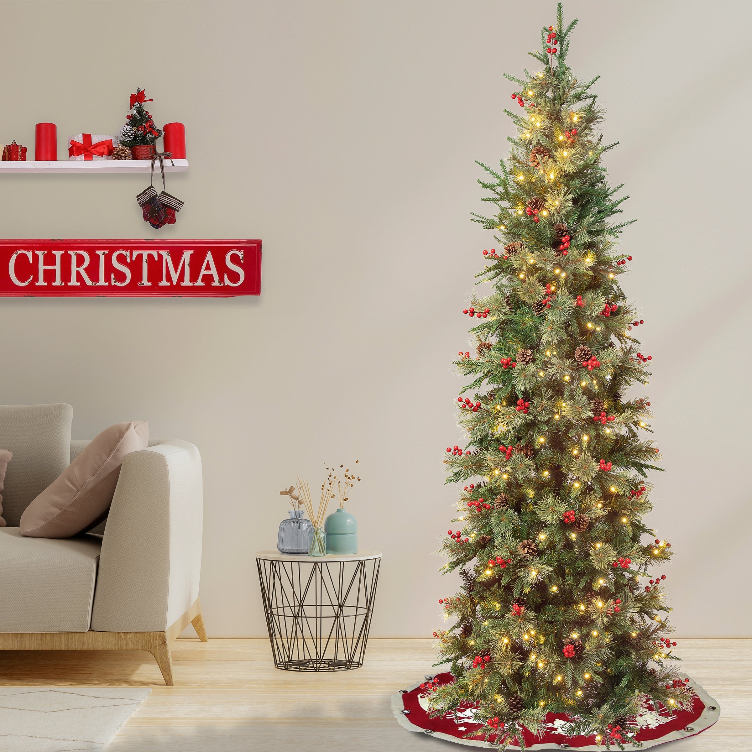 7.5 ft. Pre-Lit Virginia Pine Mixed Slim Tree with Warm White LED Lights