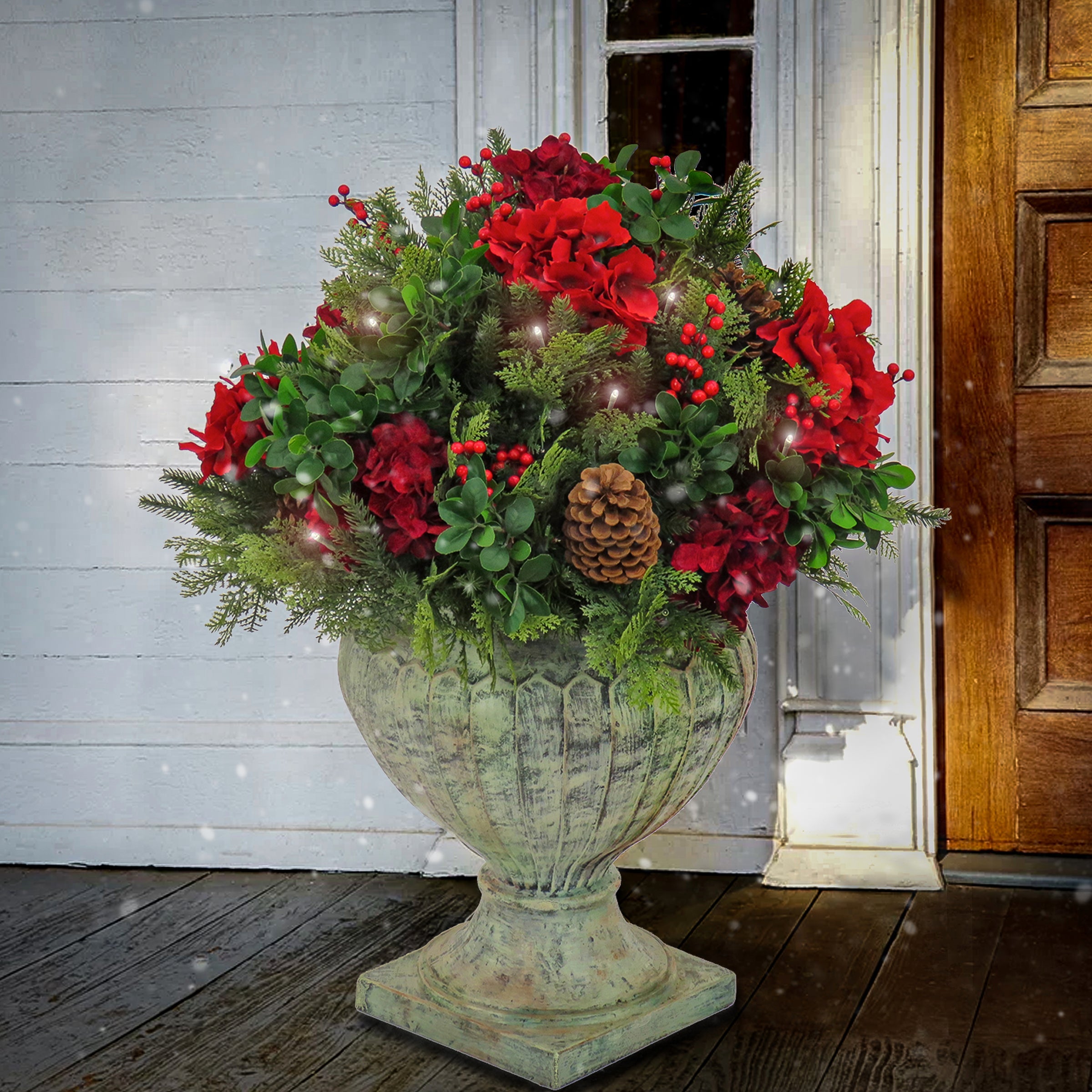 28 in. Pre-Lit Vienna Waltz Decorated Urn Filler with LED Lights