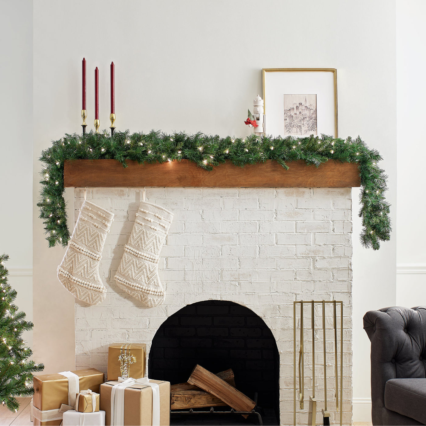 9 ft. Pre-Lit Winchester Pine Garland with Clear Lights