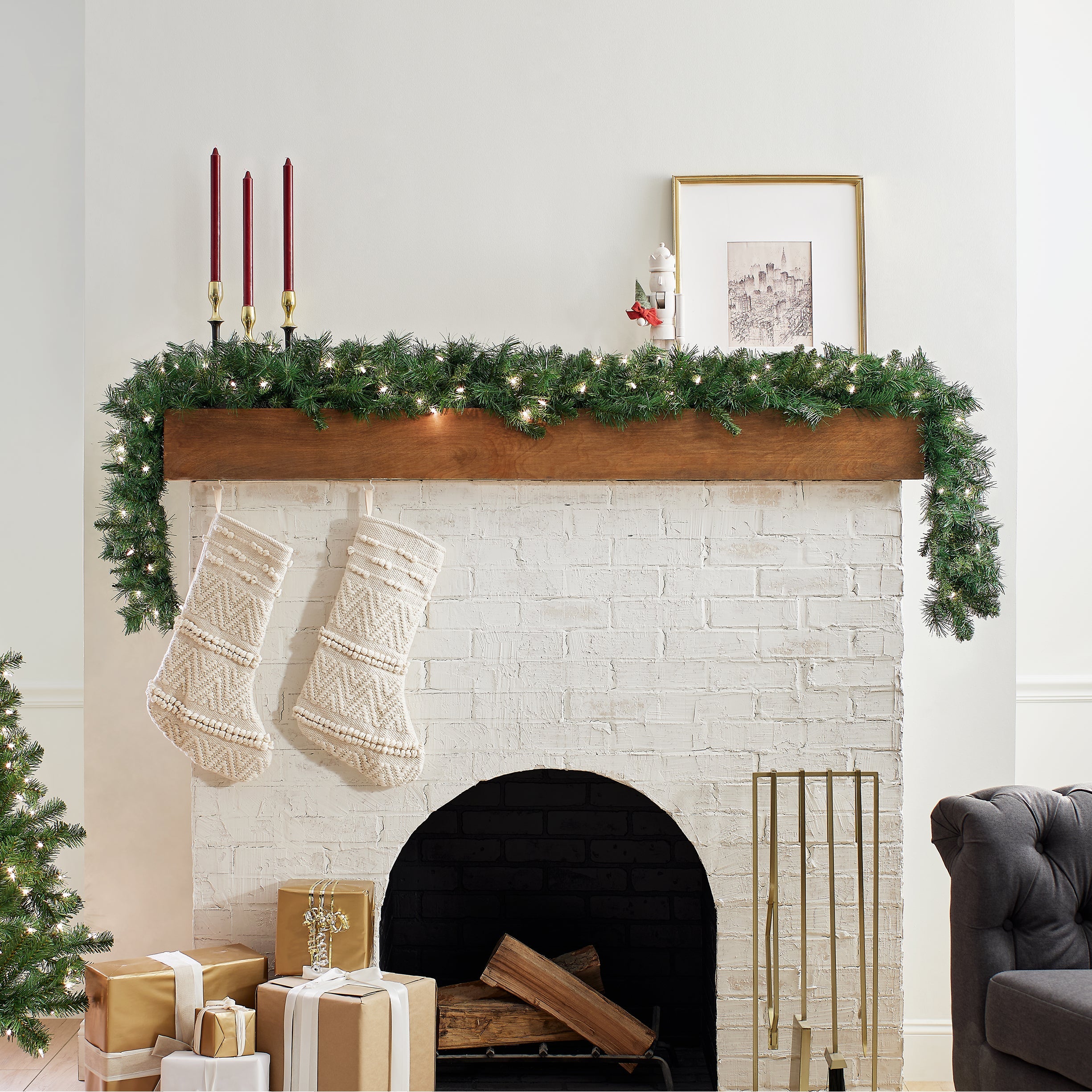 9 ft. Pre-Lit Winchester Pine Garland with Clear Lights