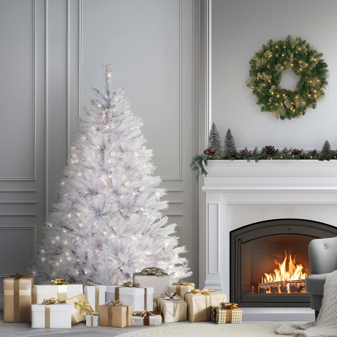 6 ft. Pre-Lit Winchester Pine White Tree with Clear Lights