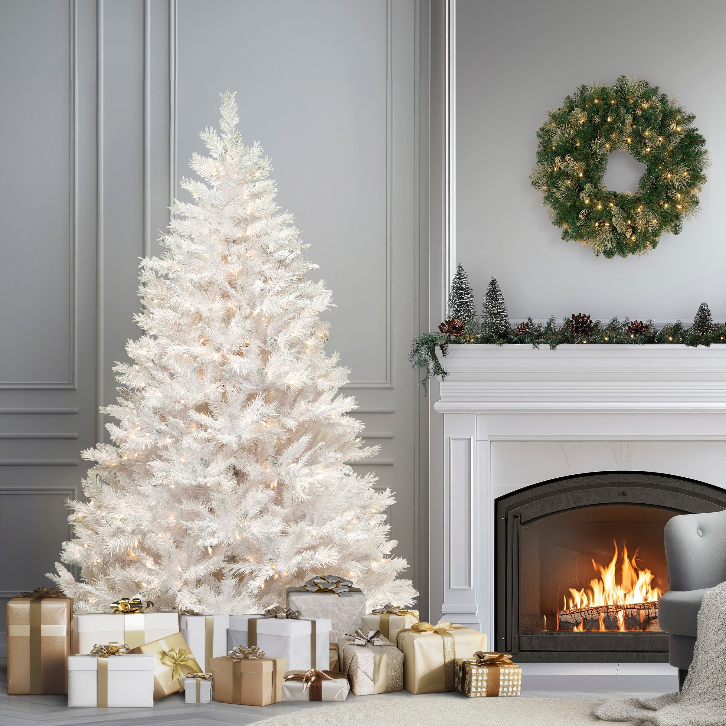 6.5 ft. Pre-Lit Winchester Pine White Tree with Clear Lights