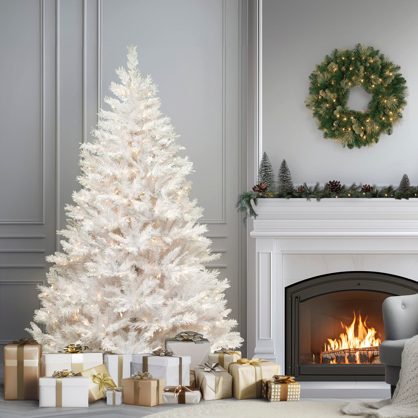 7 ft. Pre-Lit Winchester Pine White Tree with Clear Lights
