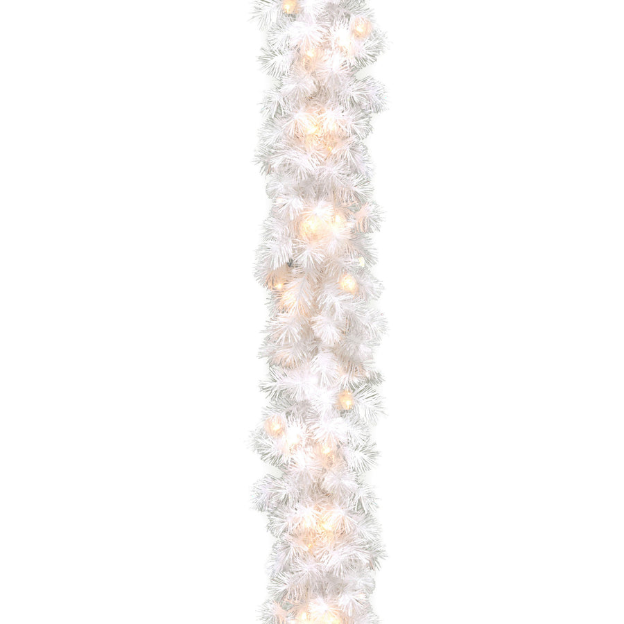 9 ft. Pre-Lit Wispy Willow White Garland with Clear Lights