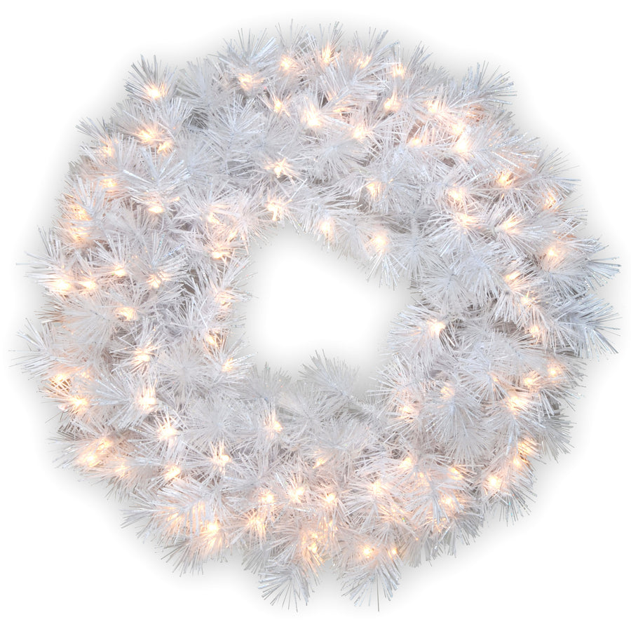 30 in. Pre-Lit Wispy Willow Grande White Wreath with Clear Lights