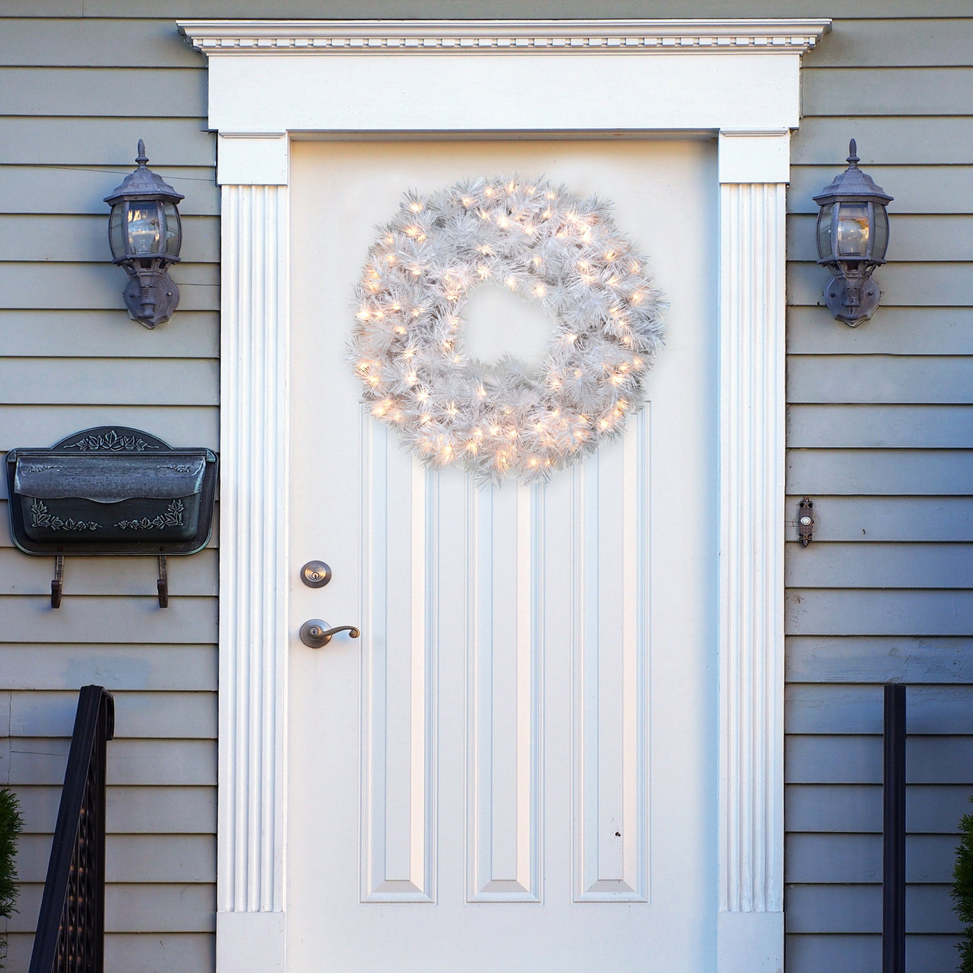 30 in. Pre-Lit Wispy Willow Grande White Wreath with Clear Lights