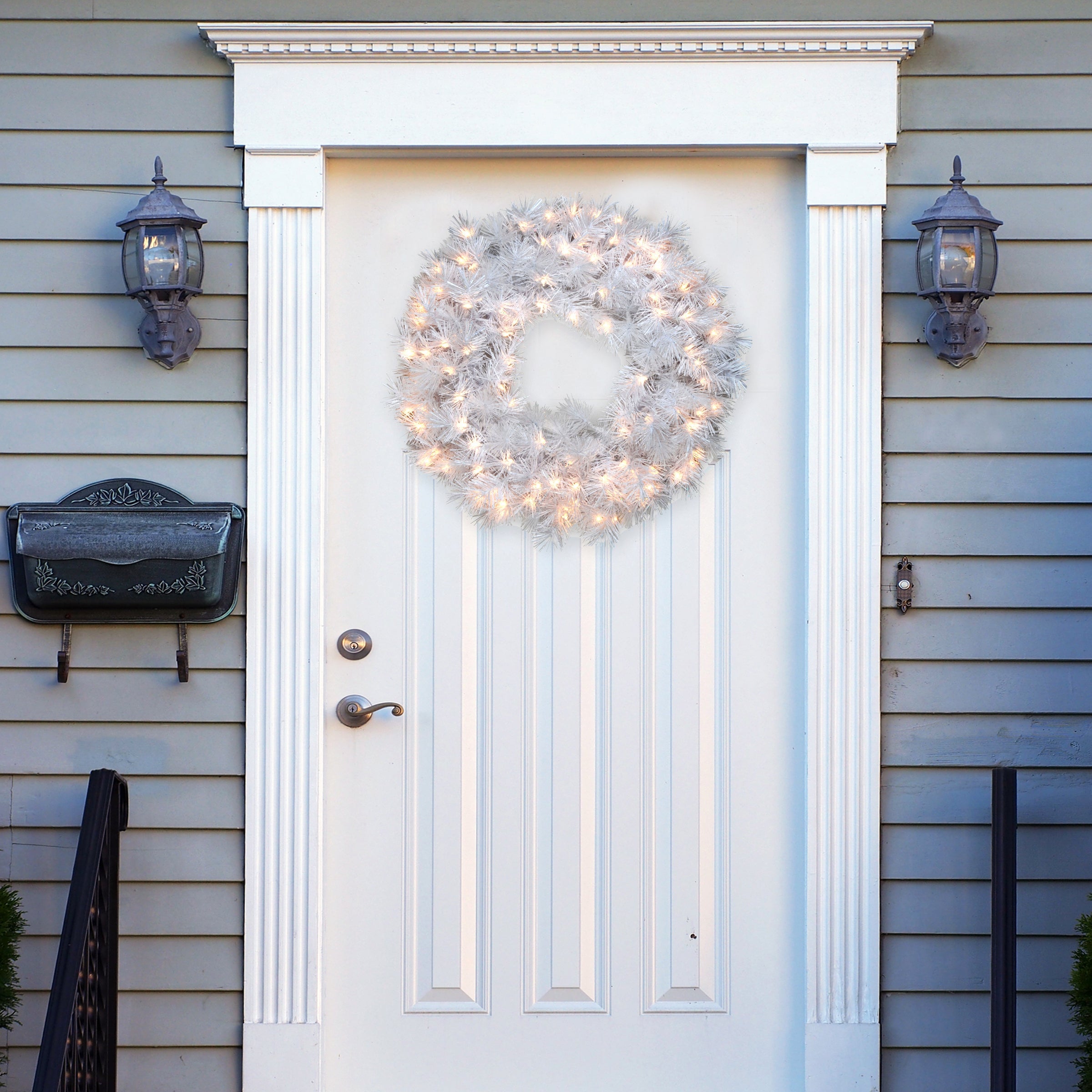 30 in. Pre-Lit Wispy Willow Grande White Wreath with Clear Lights