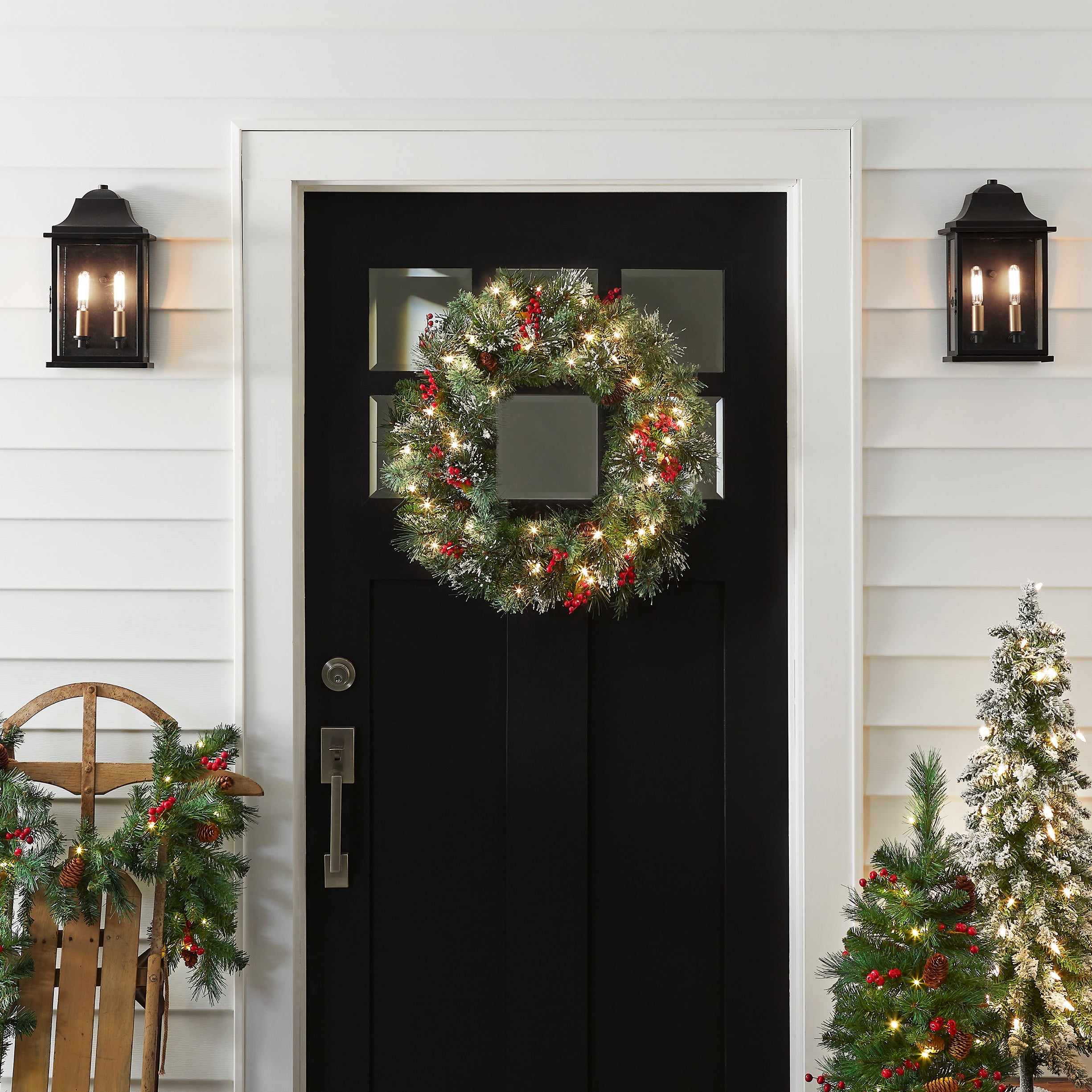 24 in. Pre-Lit Wintry Pine Wreath with Clear Lights