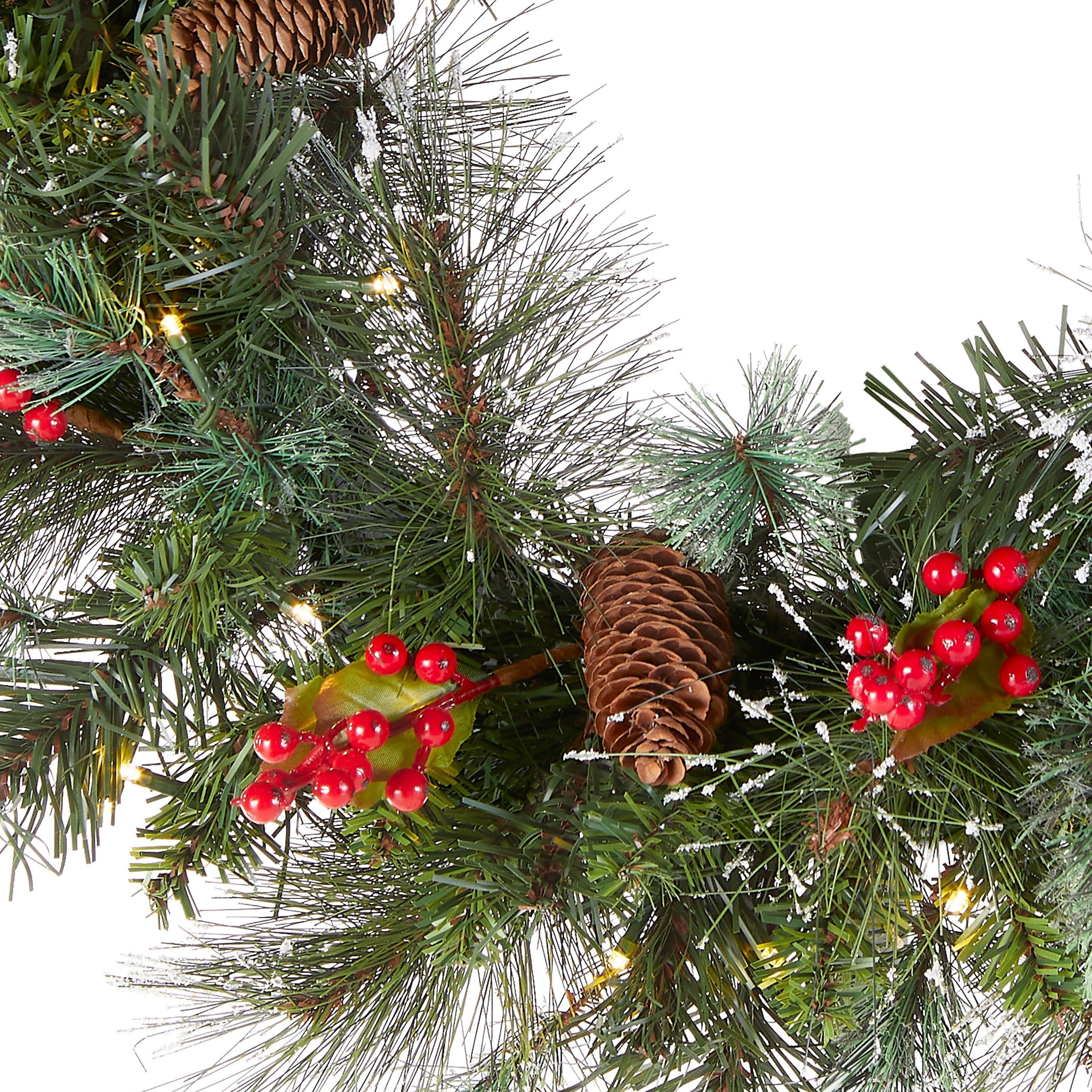 24 in. Pre-Lit Wintry Pine Wreath with Clear Lights