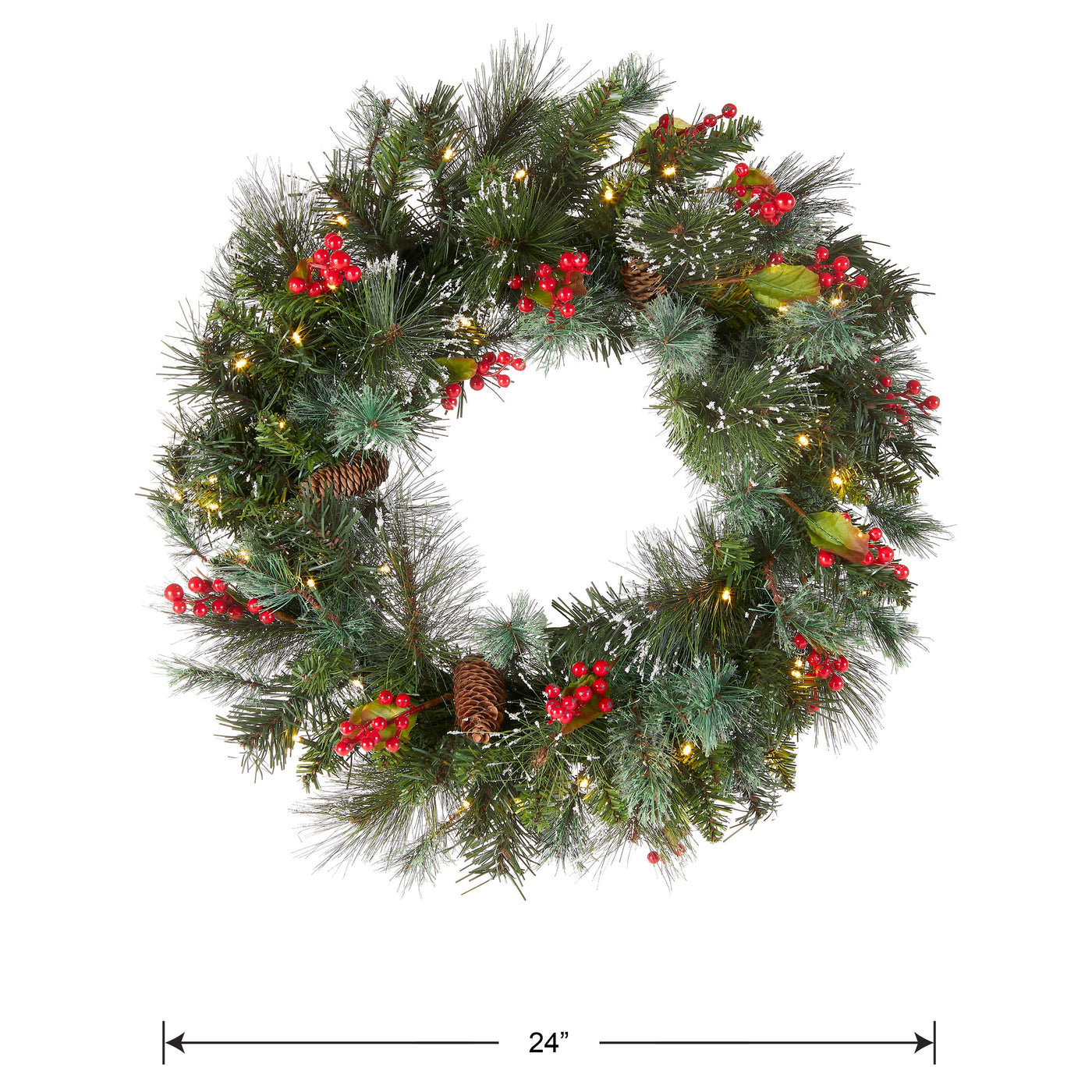 24 in. Pre-Lit Wintry Pine Wreath with Clear Lights