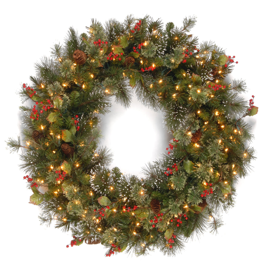 30 in. Pre-Lit Wintry Pine Wreath with Clear Lights