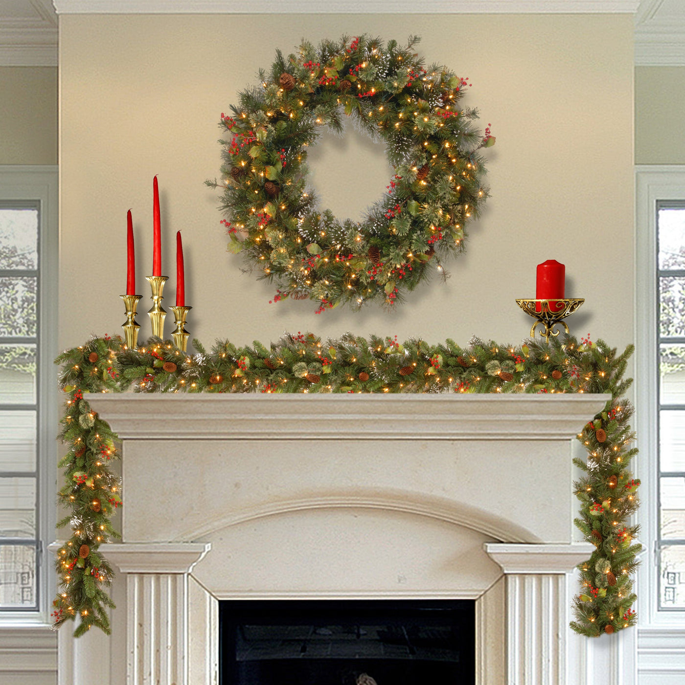 30 in. Pre-Lit Wintry Pine Wreath with Clear Lights