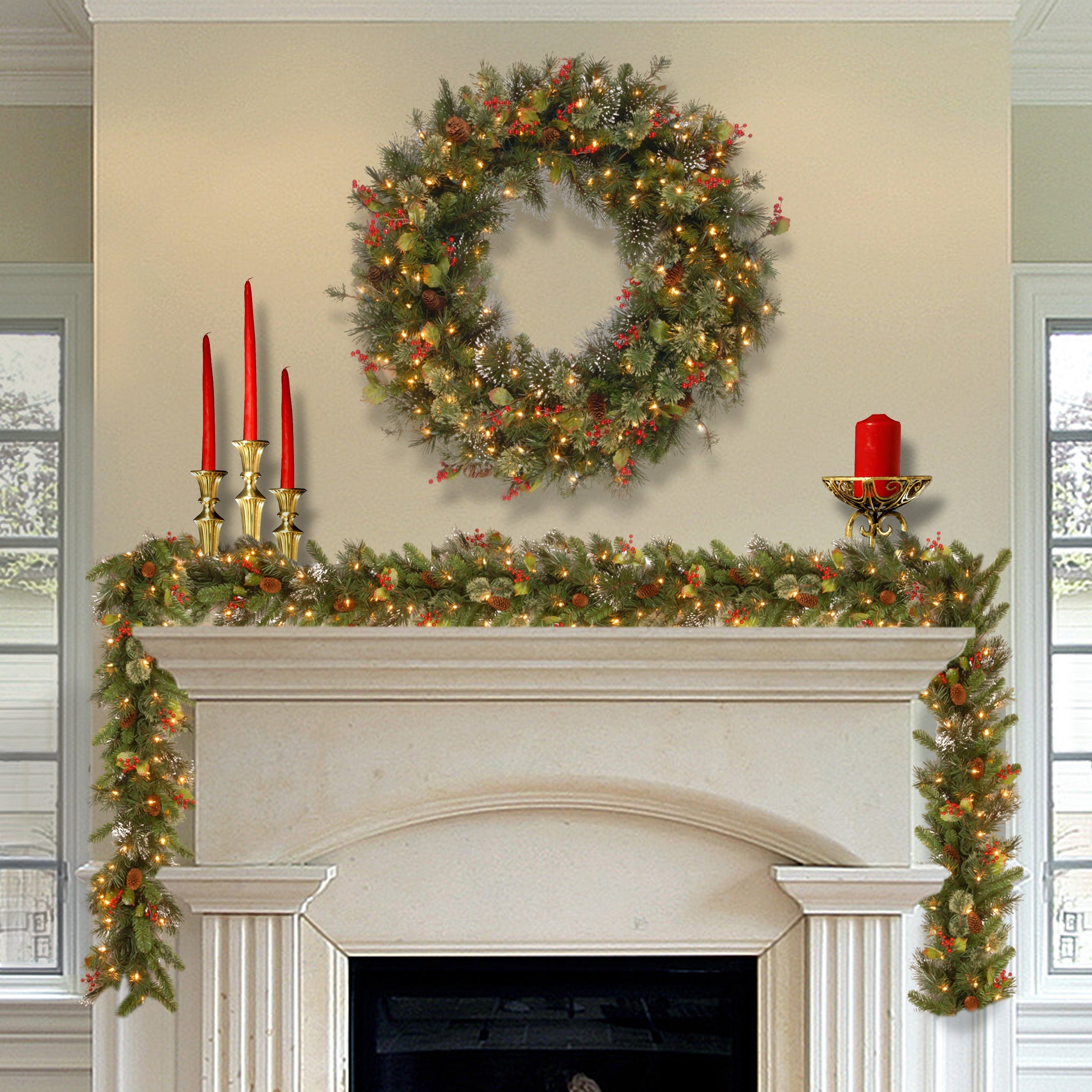 30 in. Pre-Lit Wintry Pine Wreath with Clear Lights