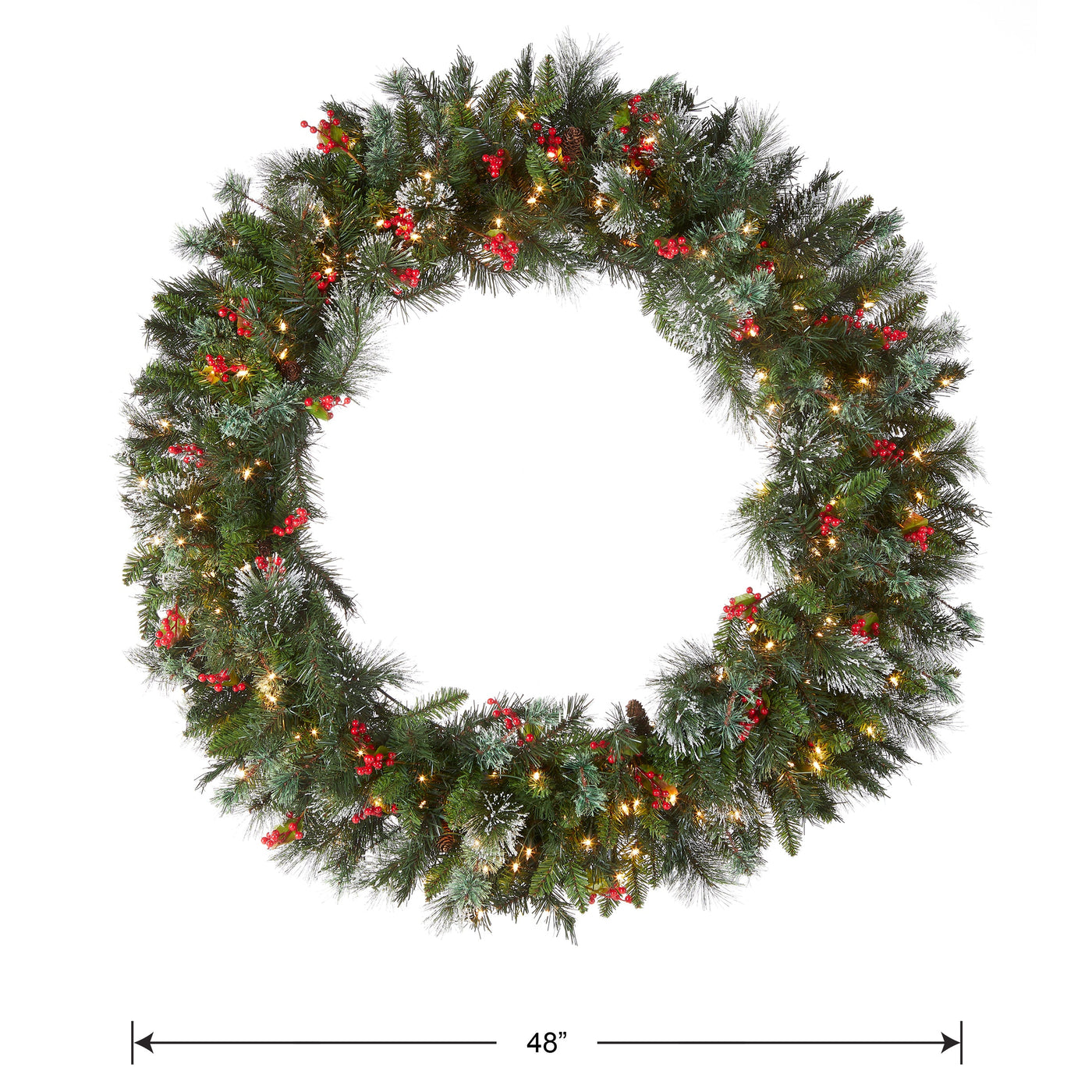 48 in. Pre-Lit Wintry Pine Wreath with Clear Lights