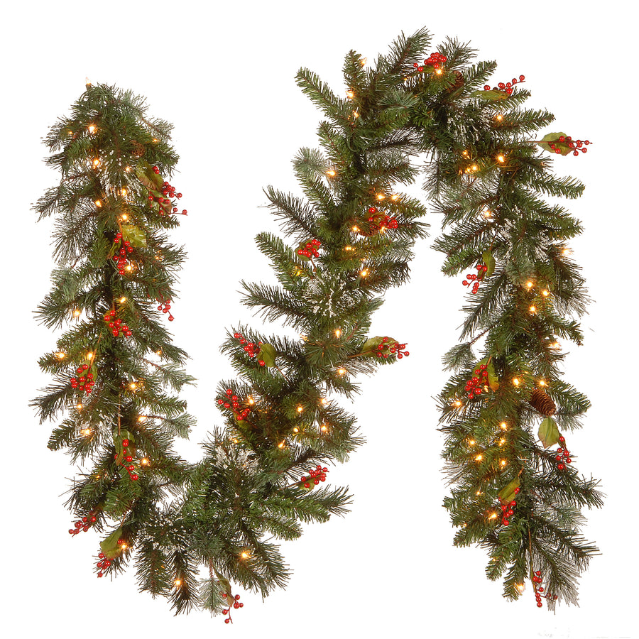 9 ft. Pre-Lit Wintry Pine Garland with Clear Lights