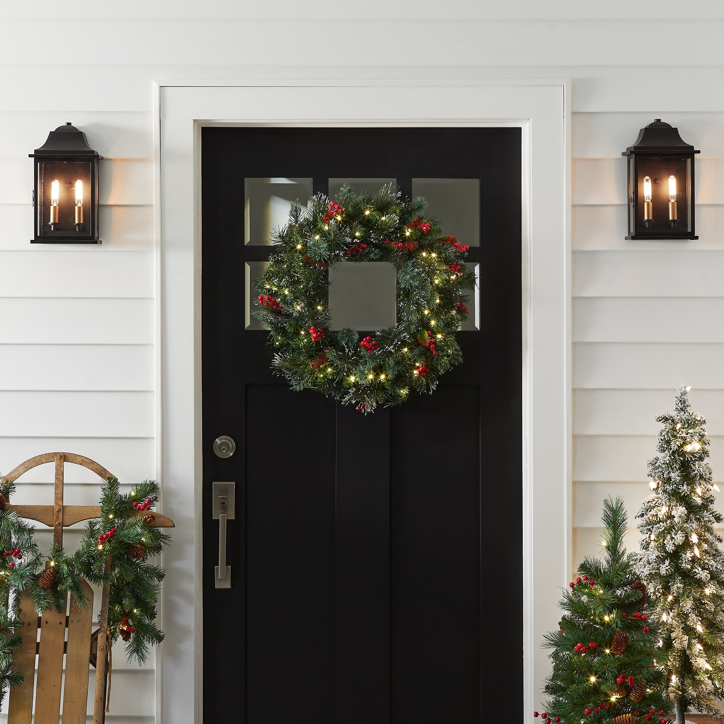 24 in. Pre-Lit Wintry Pine Wreath with LED Lights