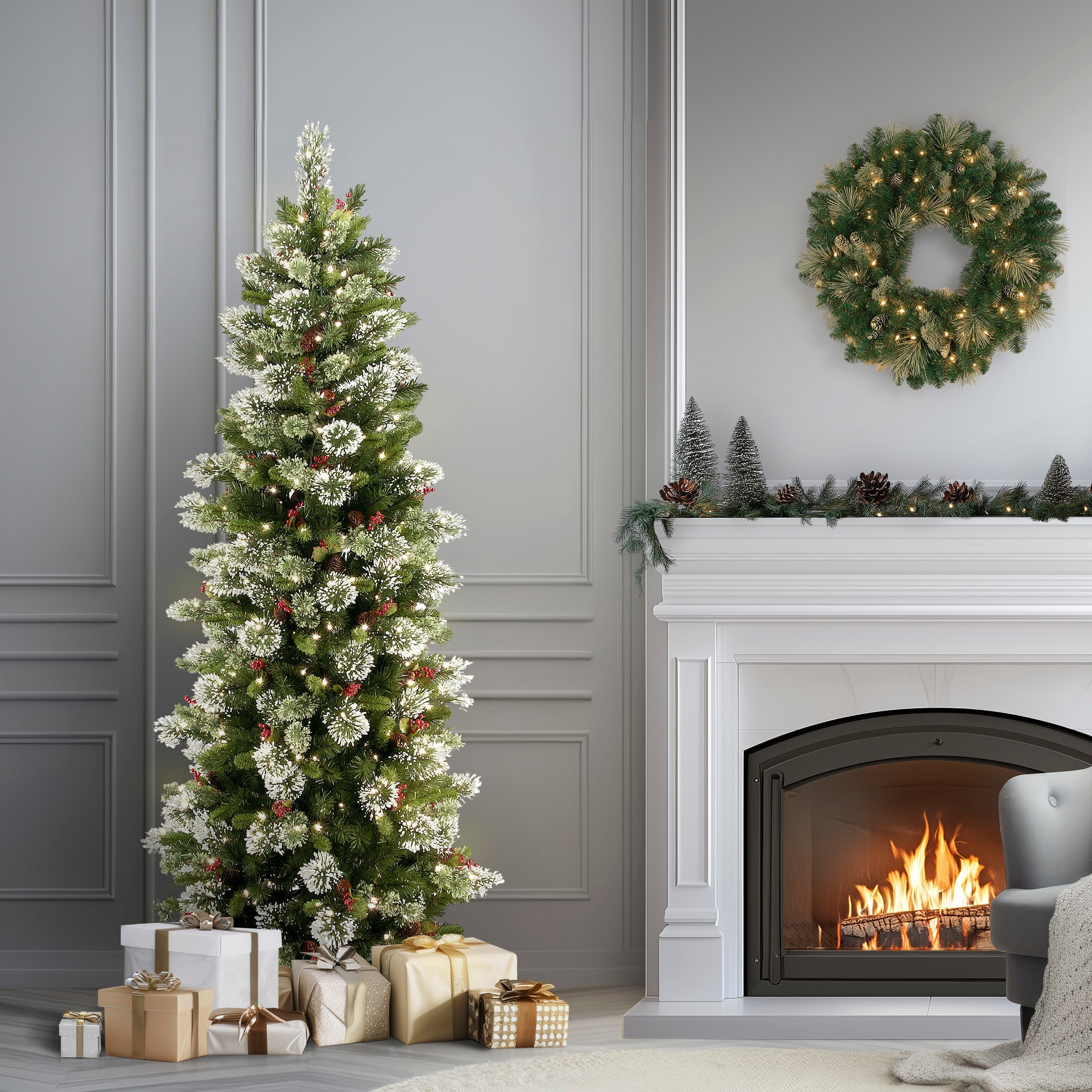 7.5 ft. Pre-Lit Wintry Pine Slim Tree with Clear Lights