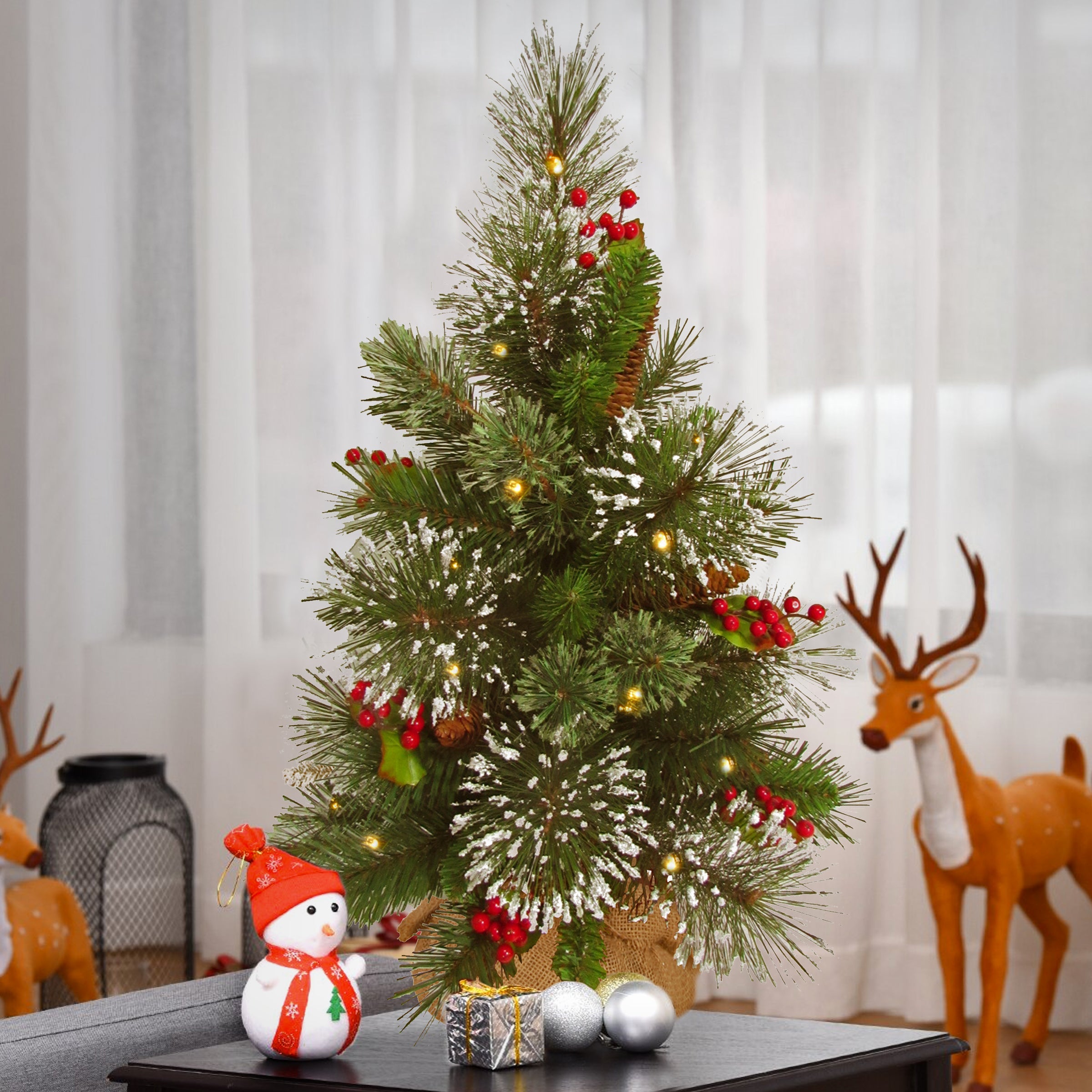 18 in. Pre-Lit  Wintry Pine Tree with Warm White LED Lights