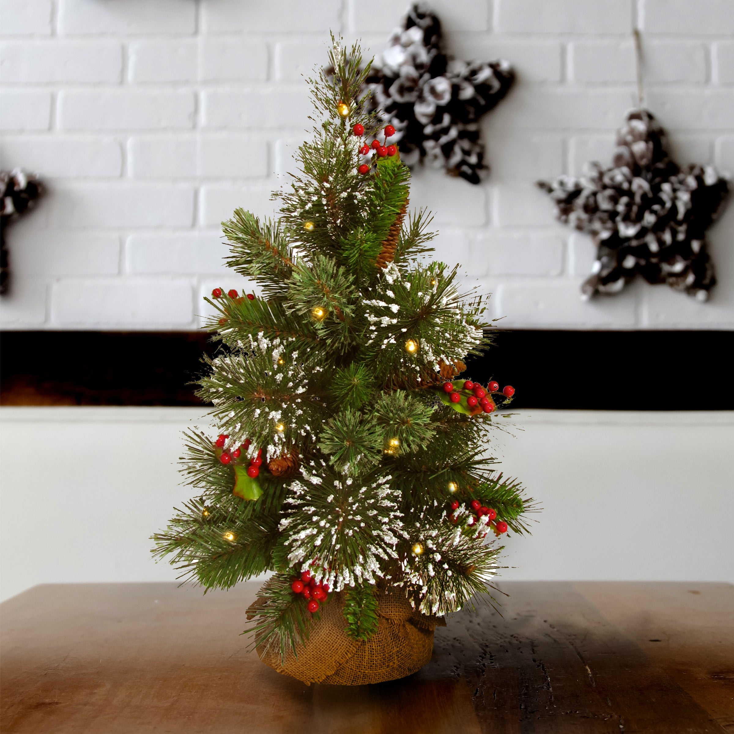 18 in.Pre-Lit Wintry Pine Tree with LED Lights