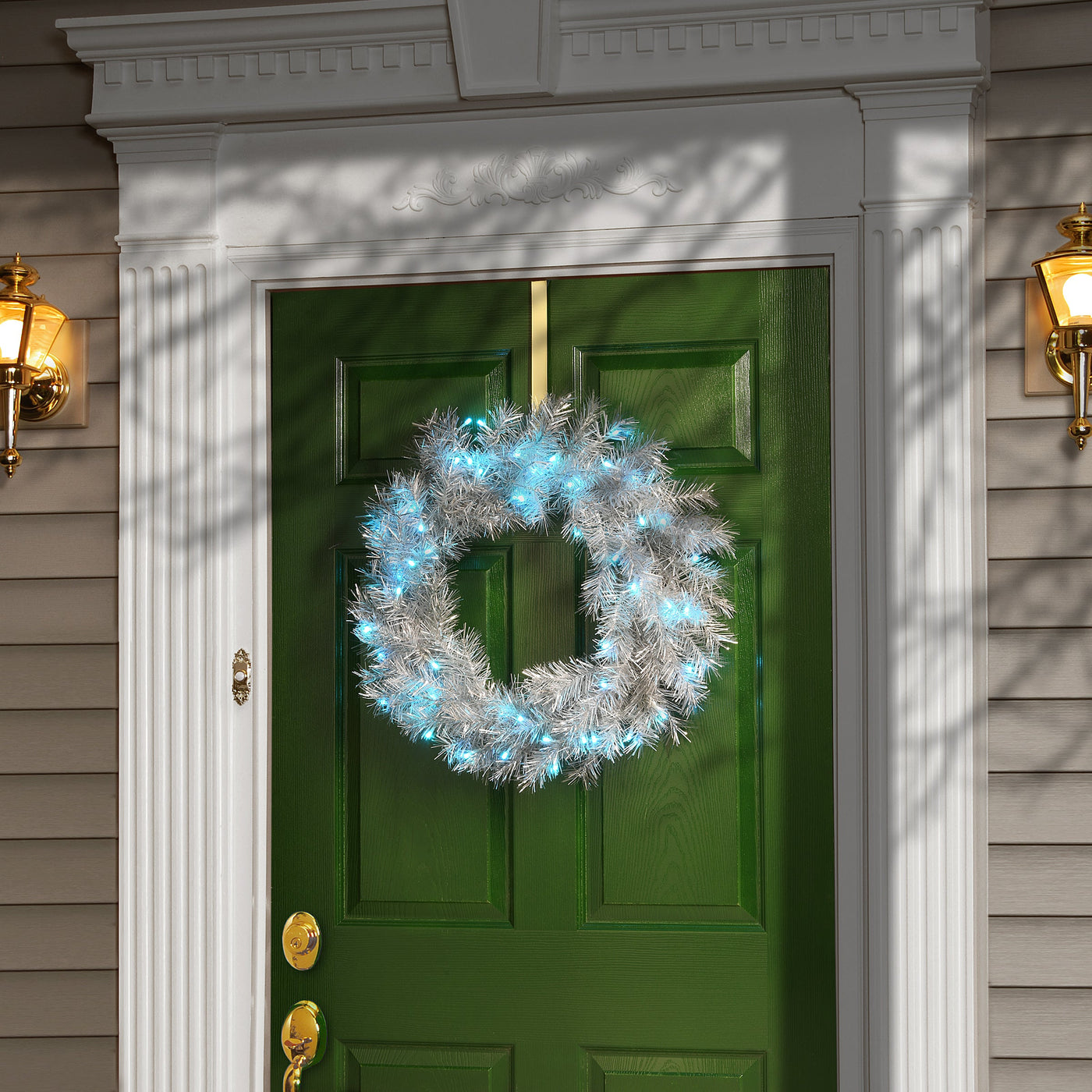24 in. Pre-Lit Crystal Pine Silver Metallic Wreath