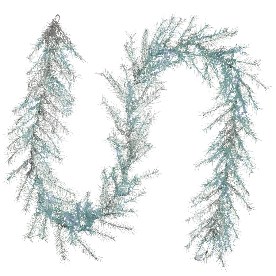 9 ft. Pre-Lit Crystal Silver Metallic Garland with Multifunctional LED Lights
