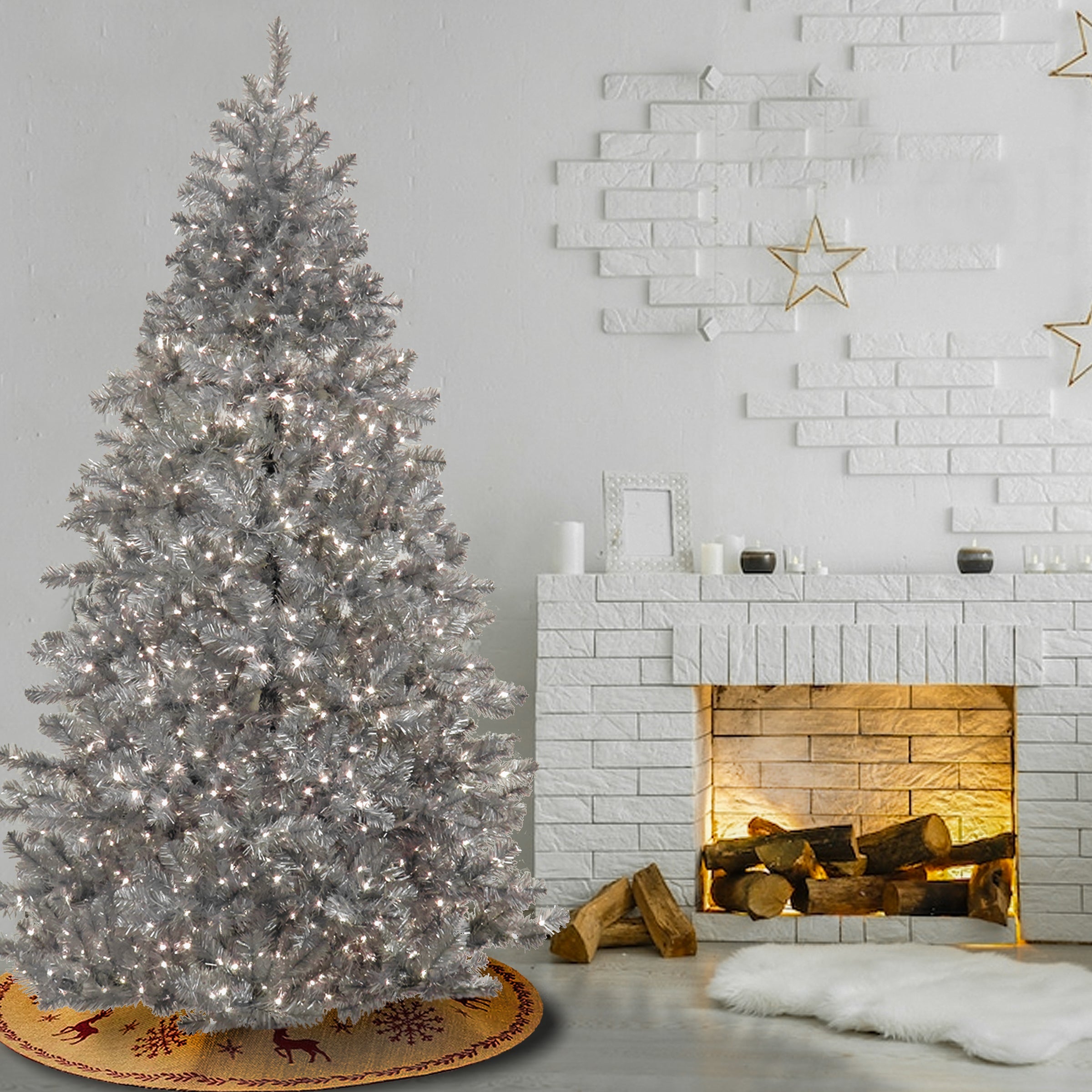 7.5 ft. Pre-Lit Christmas Matt Silver Metallic Tree