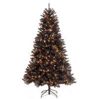 7 ft. Halloween Pre-Lit North Valley Spruce Full Black Tree with White Lights