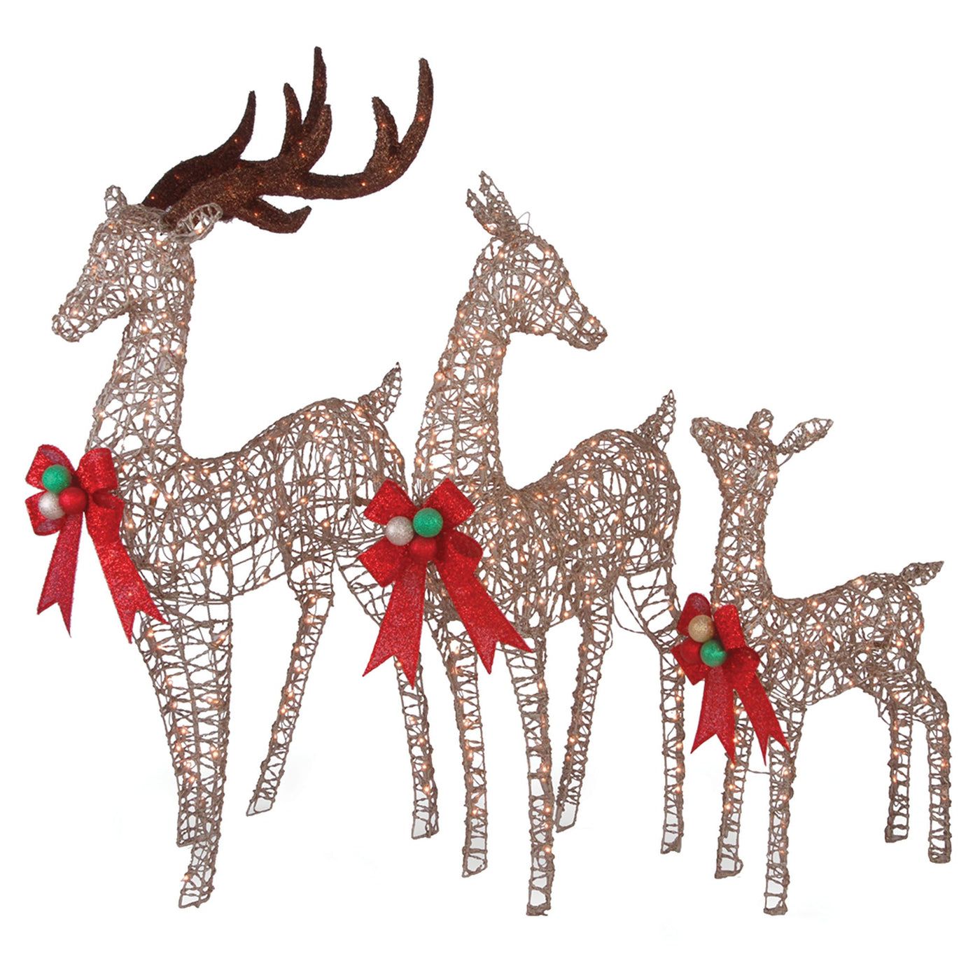 60 in., 52 in. and 36 in. Champagne Glitter Deer Family with 370 Warm White LED Lights