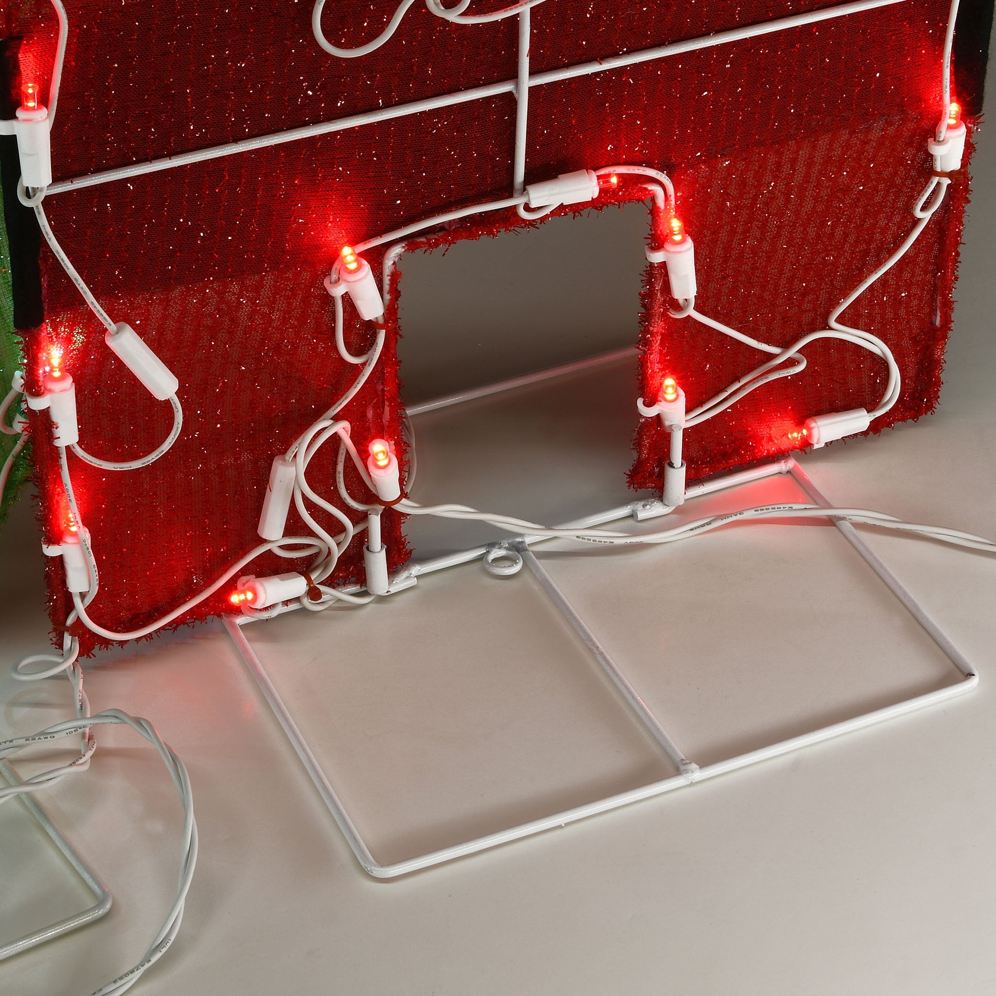 23 in. Tinsel Fabric HO HO HO Sign with Red and Cool White LED Lights
