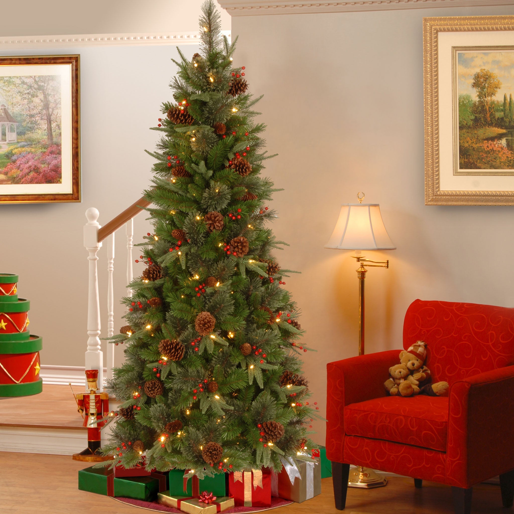 7.5 ft. Pre-Lit Colonial Fir Slim Tree with Clear Lights