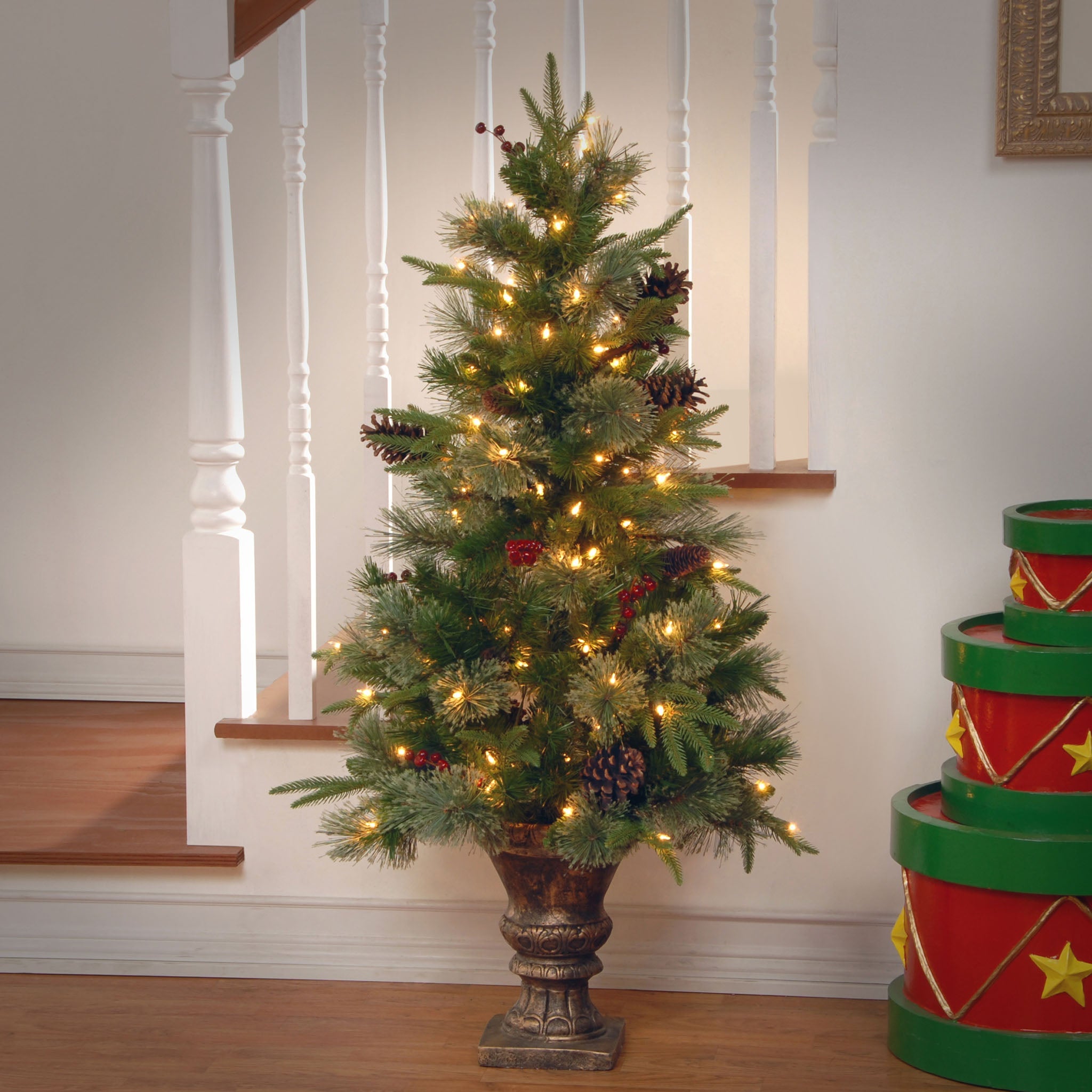 4 ft. Pre-Lit Snowy Bristle Berry Tree with Clear Lights