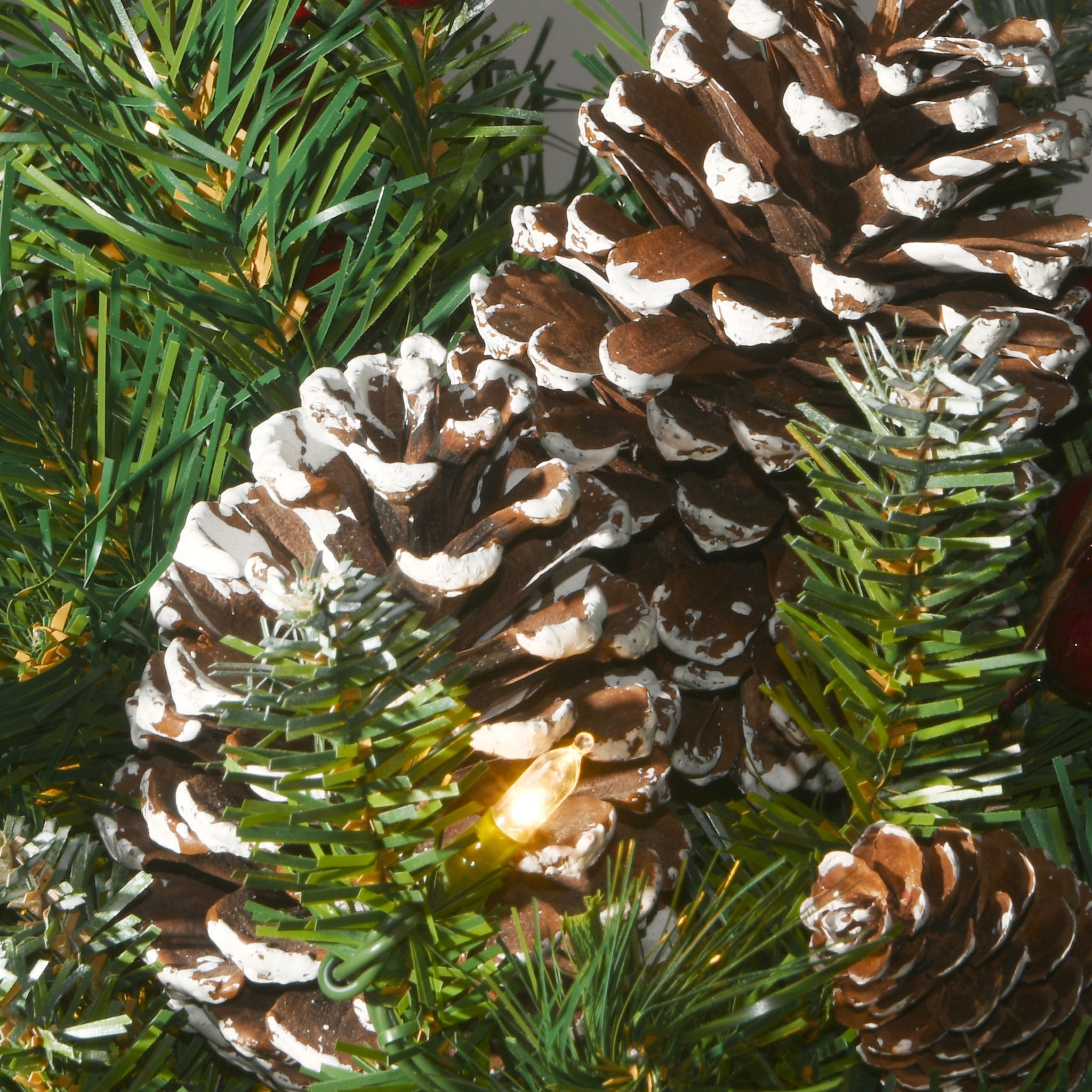24 in. Pre-Lit Frosted Berry Wreath with Clear Lights, Plug-In